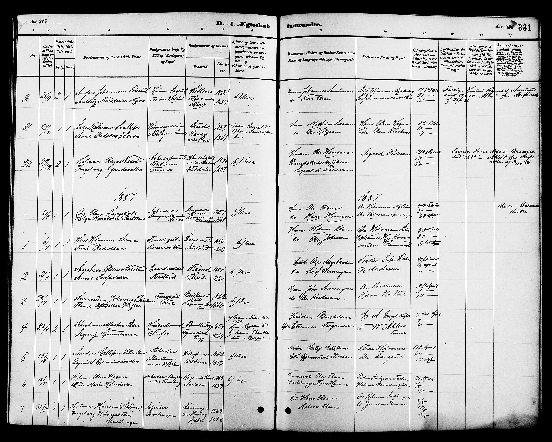Heddal kirkebøker, SAKO/A-268/G/Ga/L0002: Parish register (copy) no. I 2, 1879-1908, p. 331