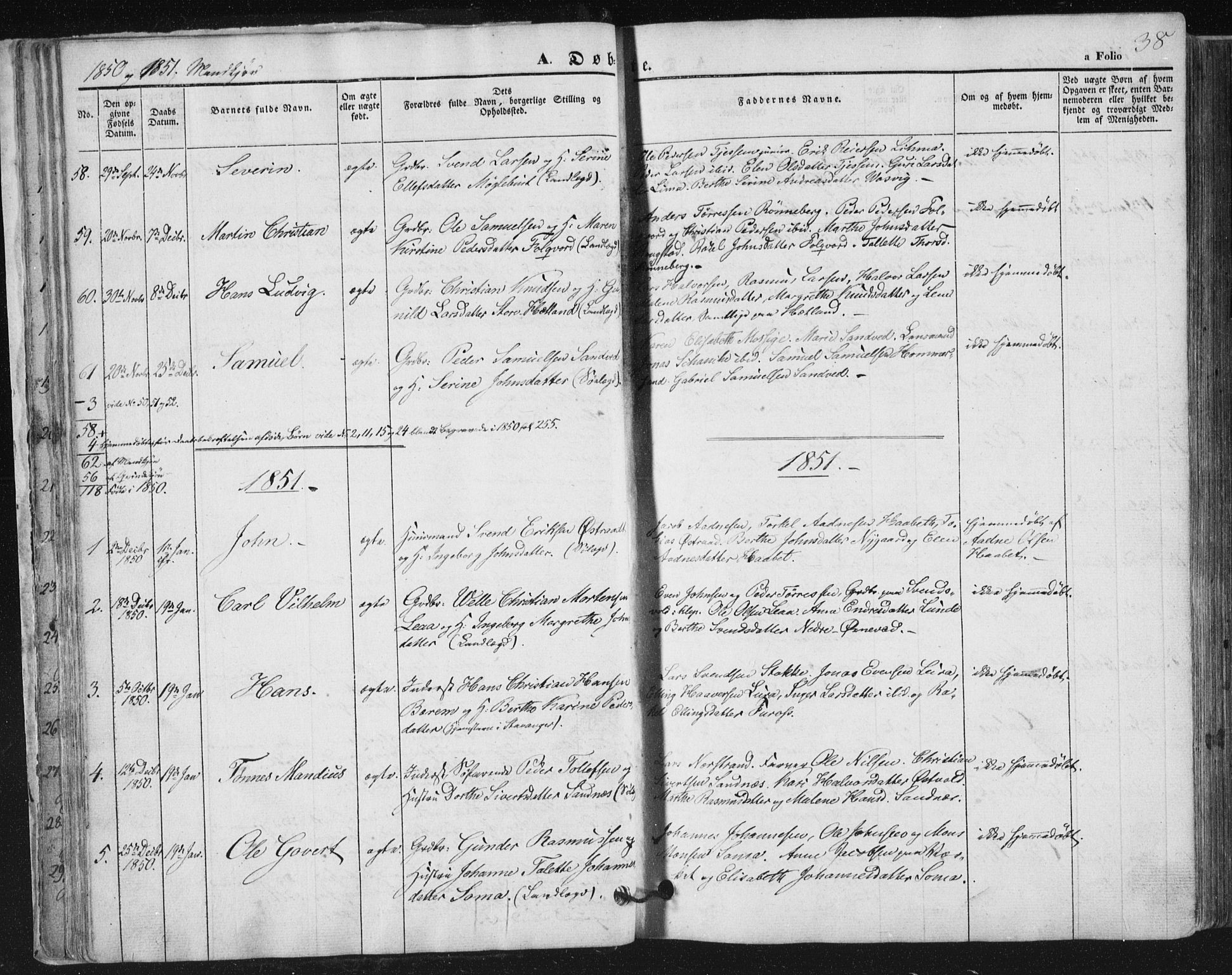 Høyland sokneprestkontor, AV/SAST-A-101799/001/30BA/L0008: Parish register (official) no. A 8, 1841-1856, p. 38