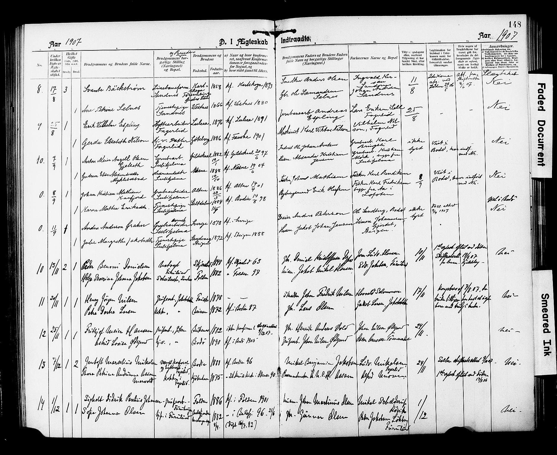 Ministerialprotokoller, klokkerbøker og fødselsregistre - Nordland, SAT/A-1459/850/L0709: Parish register (official) no. 850A01, 1899-1909, p. 148