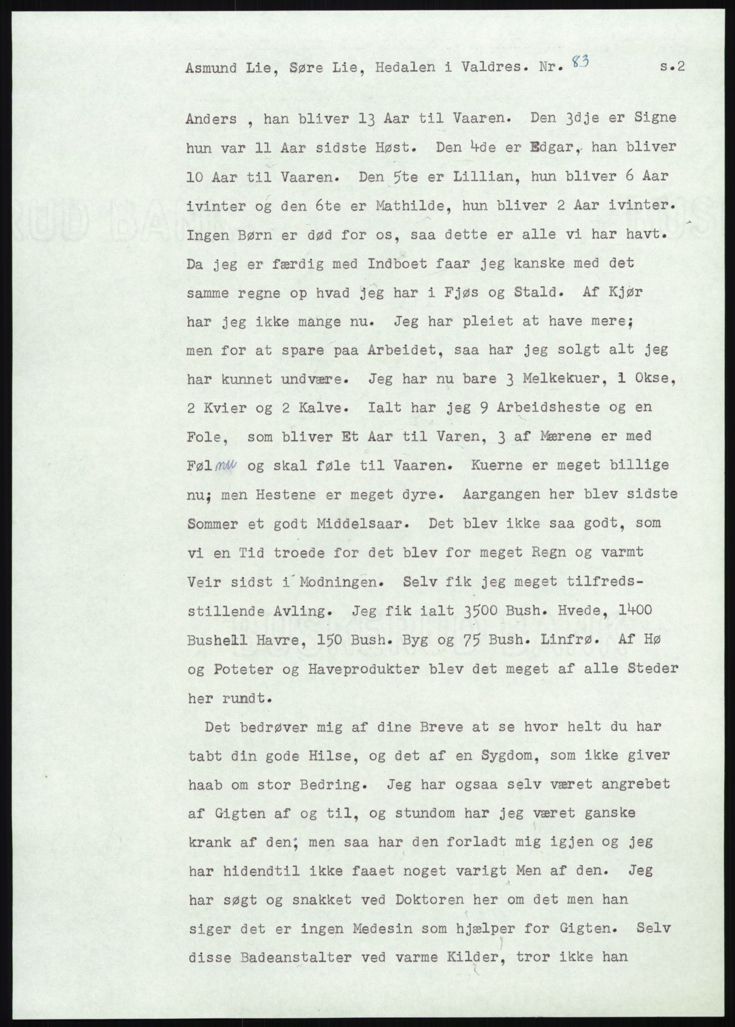 Samlinger til kildeutgivelse, Amerikabrevene, AV/RA-EA-4057/F/L0013: Innlån fra Oppland: Lie (brevnr 79-115) - Nordrum, 1838-1914, p. 65