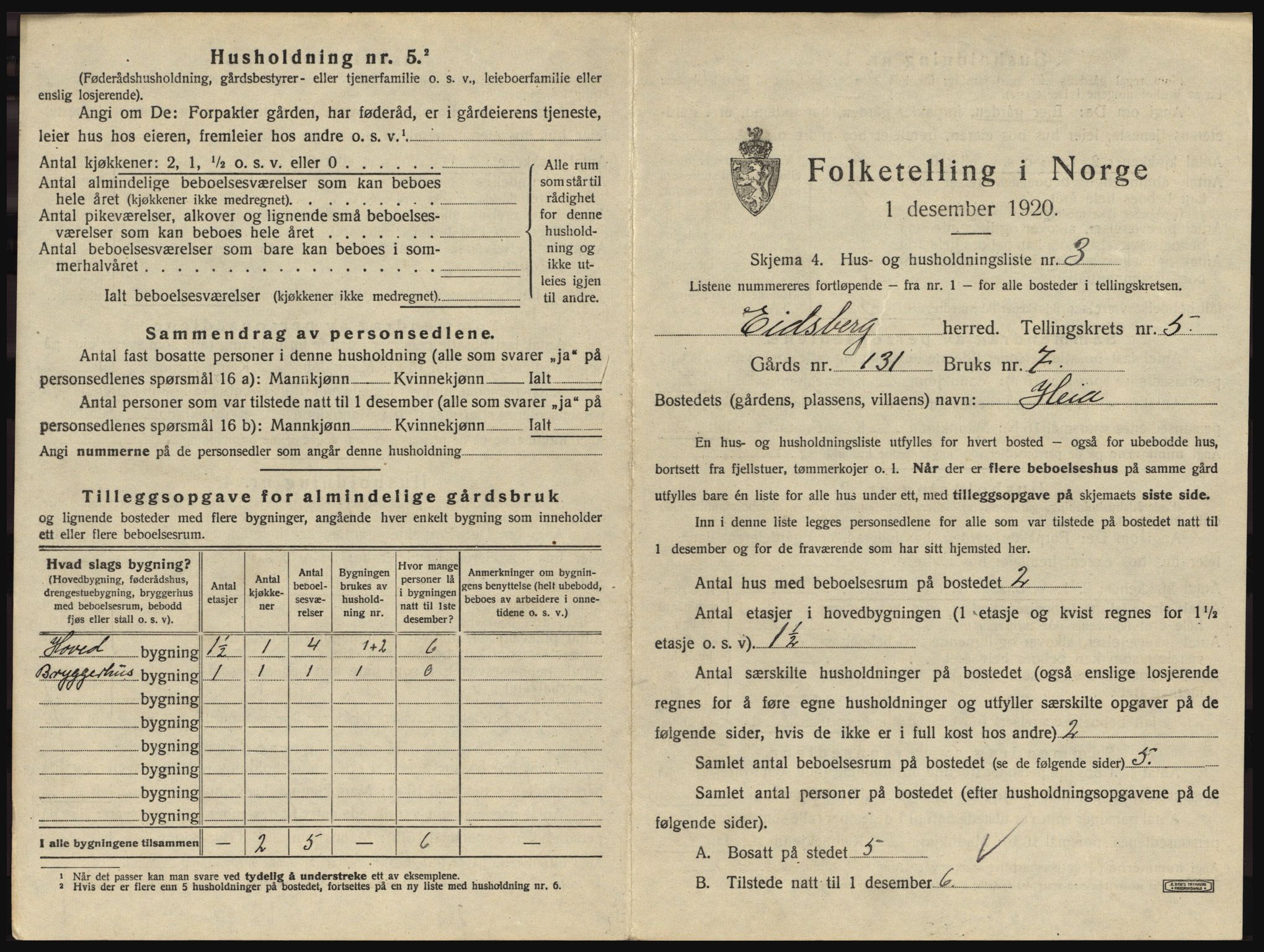 SAO, 1920 census for Eidsberg, 1920, p. 857