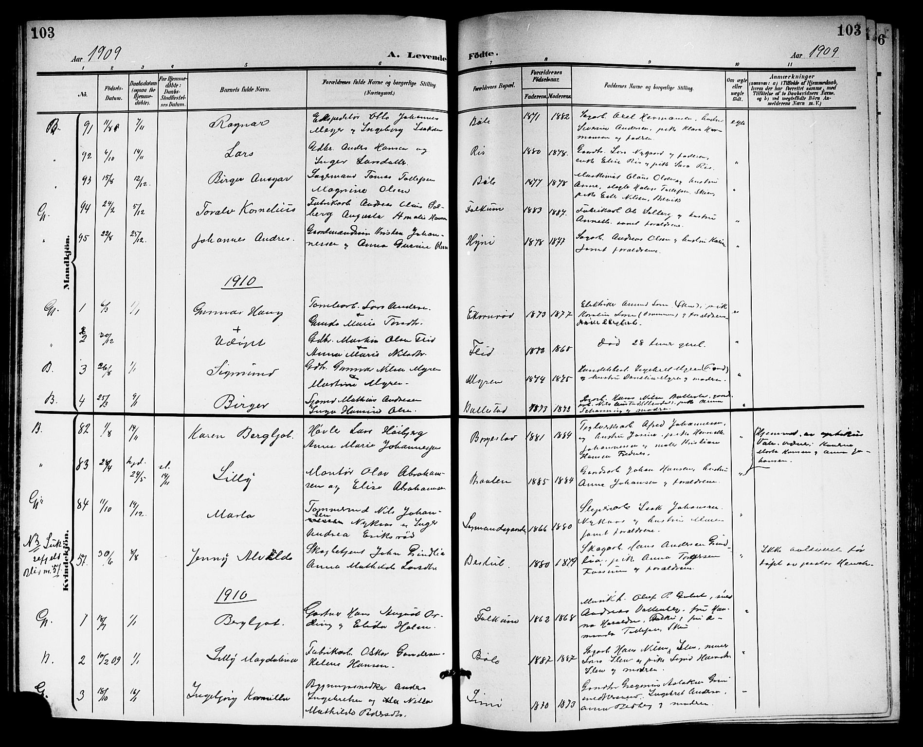 Gjerpen kirkebøker, SAKO/A-265/G/Ga/L0003: Parish register (copy) no. I 3, 1901-1919, p. 103