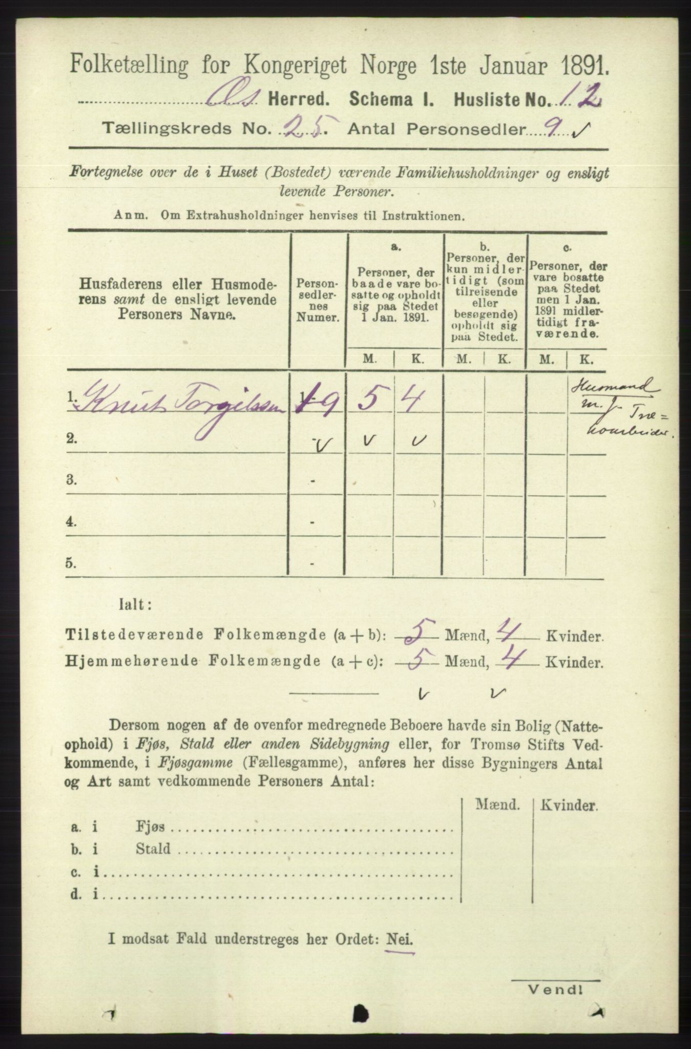 RA, 1891 census for 1243 Os, 1891, p. 5343