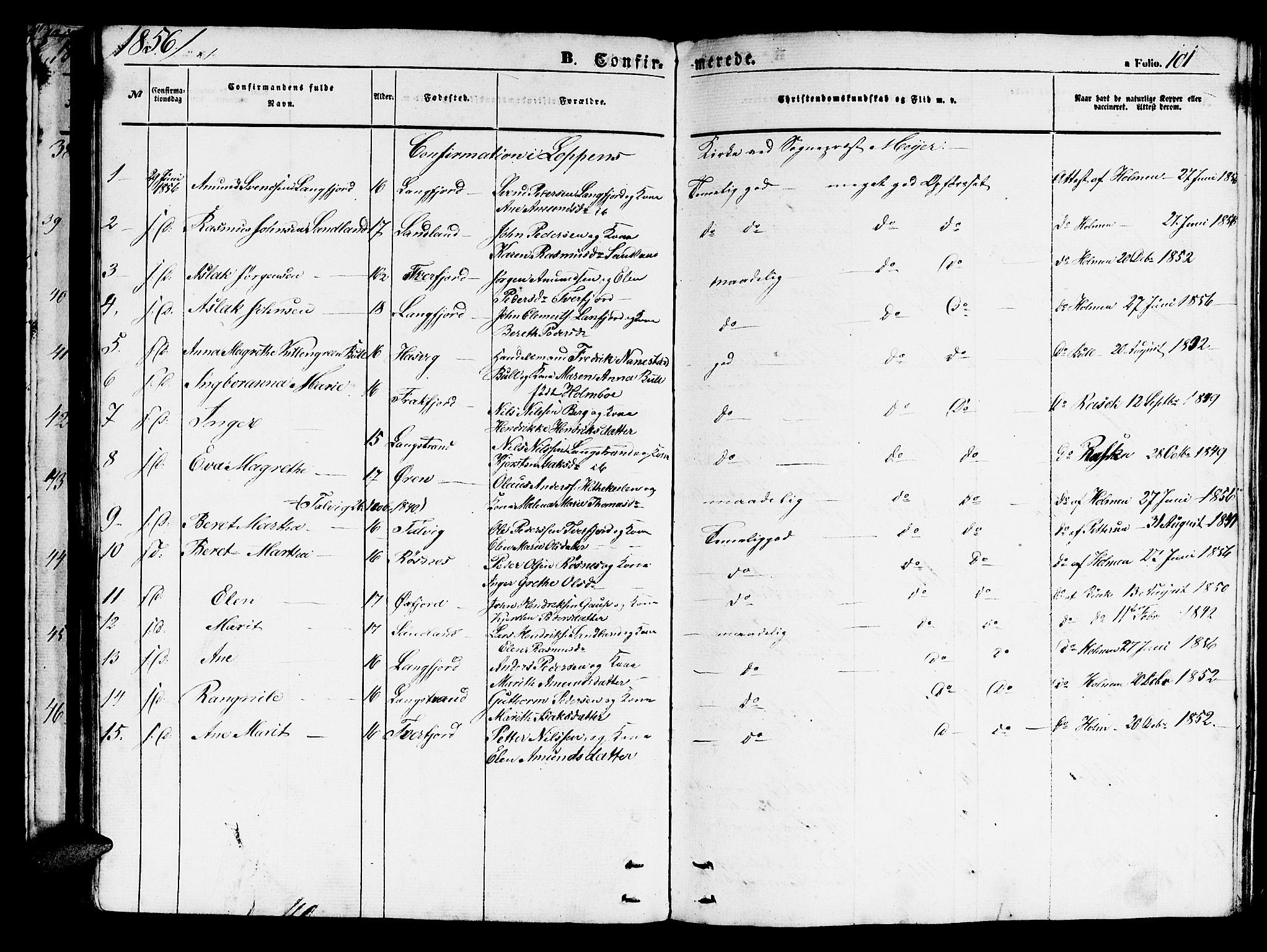 Loppa sokneprestkontor, SATØ/S-1339/H/Hb/L0002klokker: Parish register (copy) no. 2, 1850-1880, p. 101