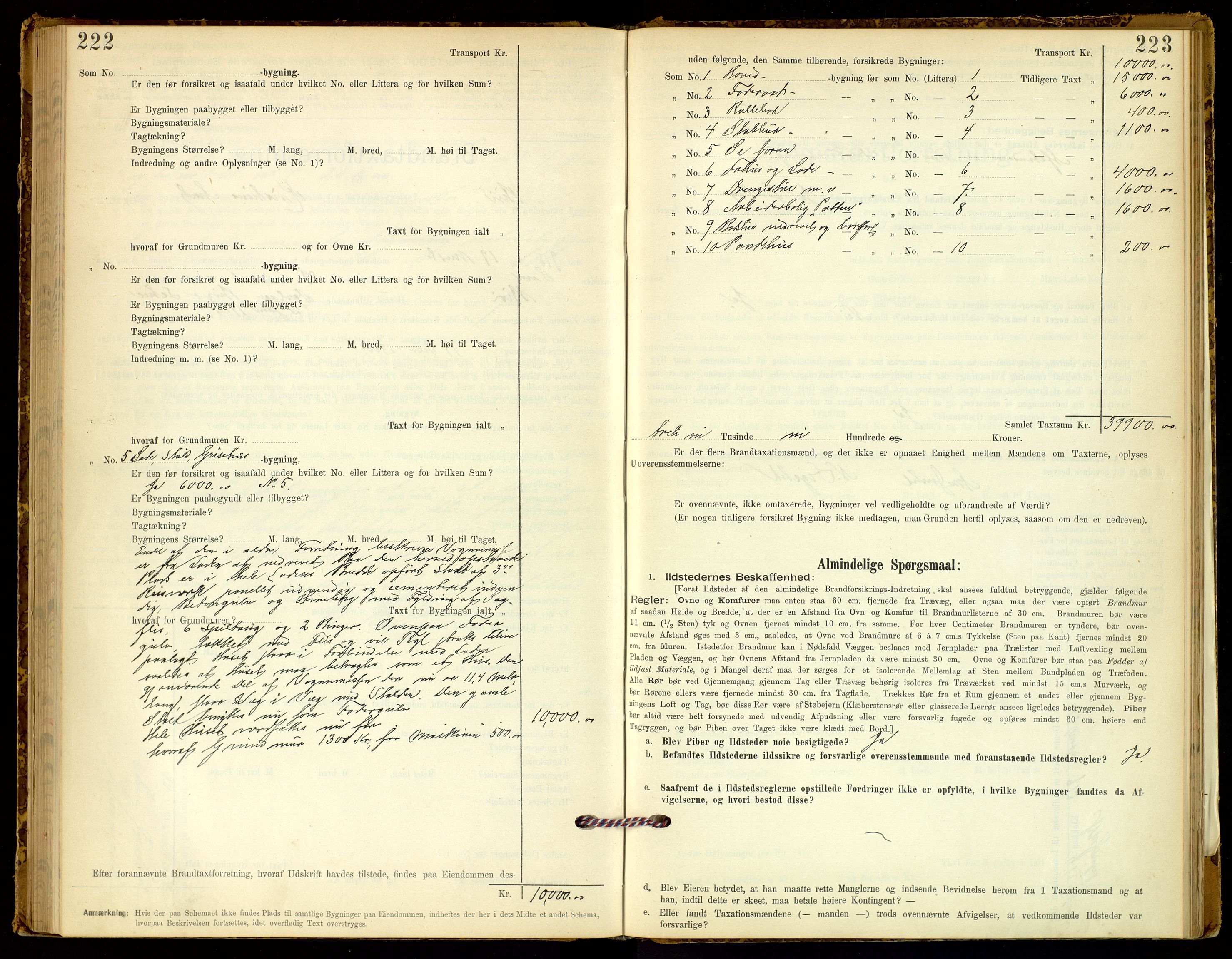 Norges Brannkasse, Biri, SAH/NBRANB-043/Fa/L0006: Branntakstprotokoll - skjema, 1895-1949, p. 222-223