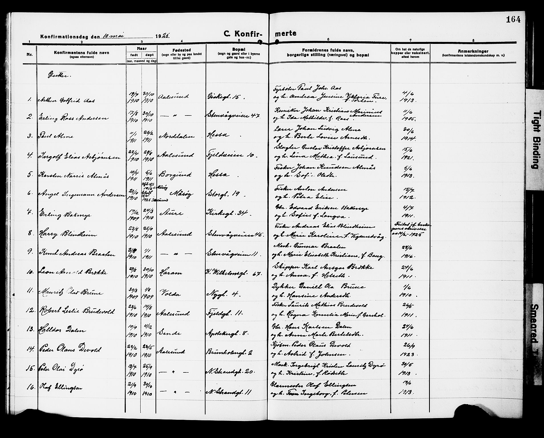 Ministerialprotokoller, klokkerbøker og fødselsregistre - Møre og Romsdal, AV/SAT-A-1454/529/L0472: Parish register (copy) no. 529C09, 1917-1929, p. 164