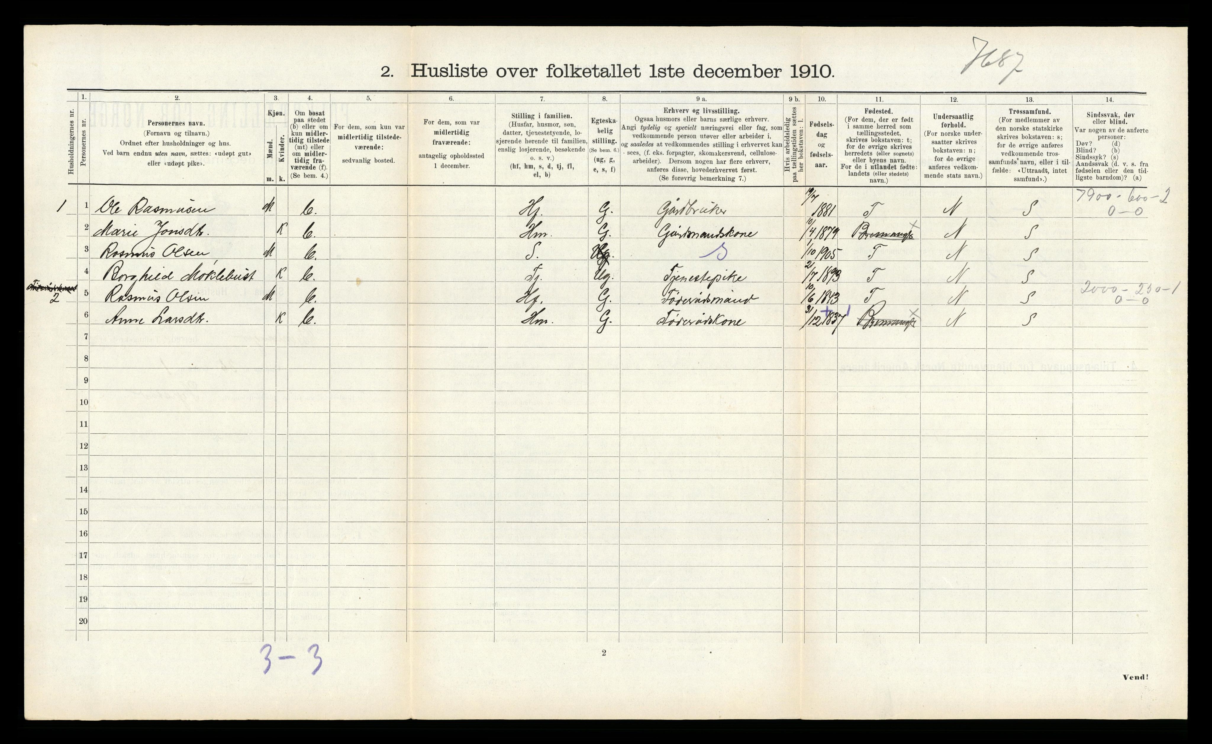 RA, 1910 census for Bremanger, 1910, p. 642