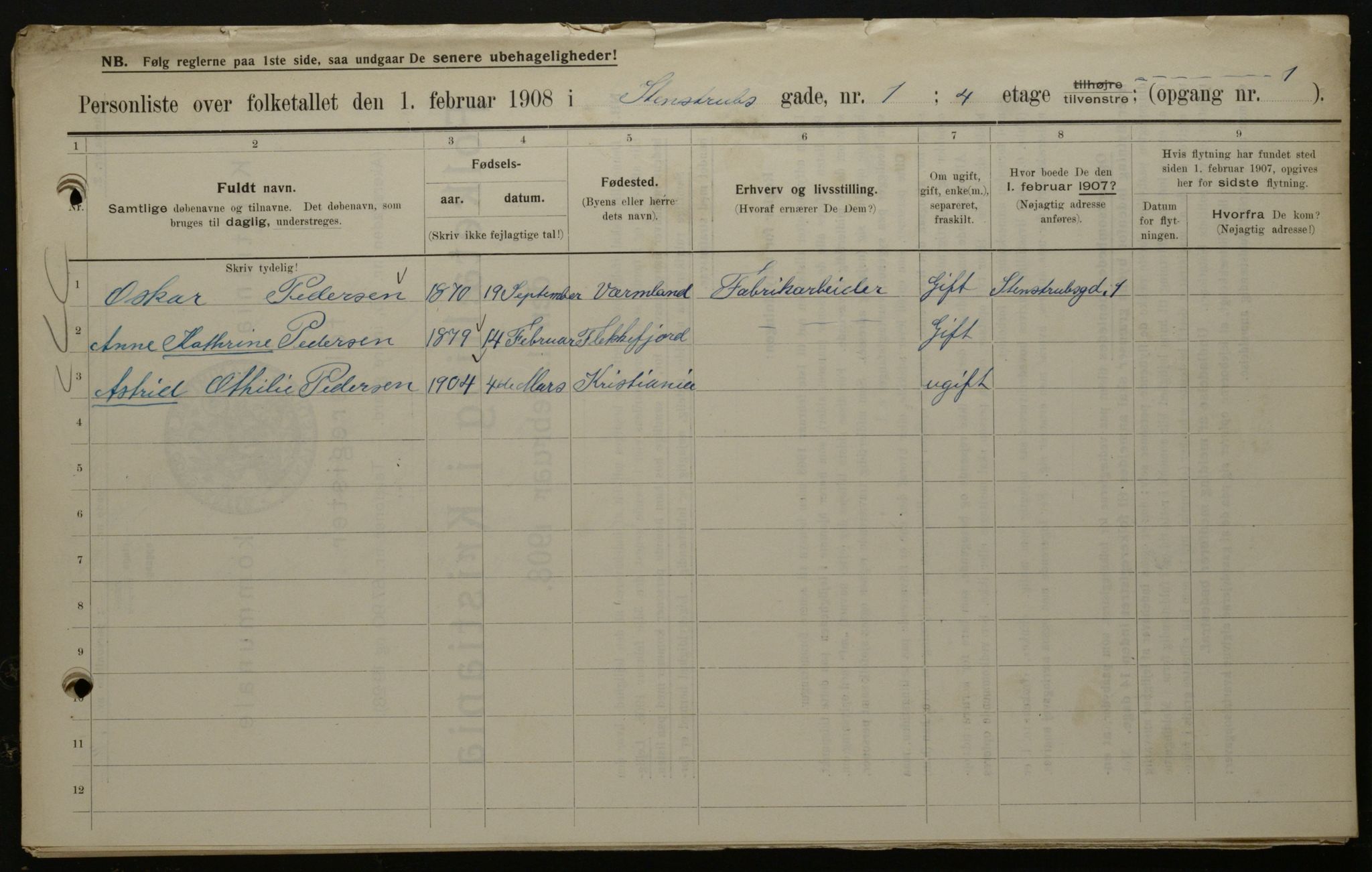 OBA, Municipal Census 1908 for Kristiania, 1908, p. 90562