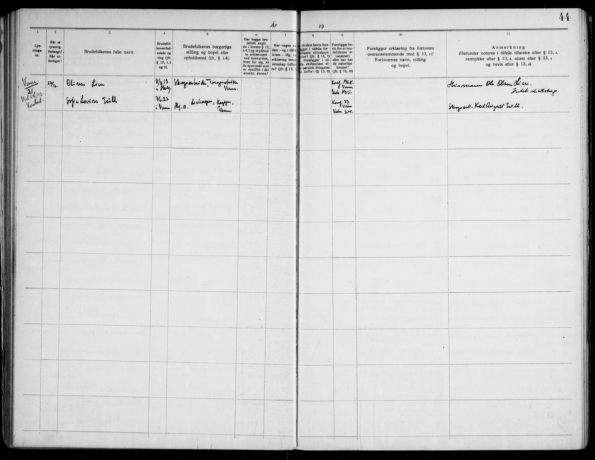 Lunder kirkebøker, AV/SAKO-A-629/H/Ha/L0002: Banns register no. 2, 1919-1969, p. 44