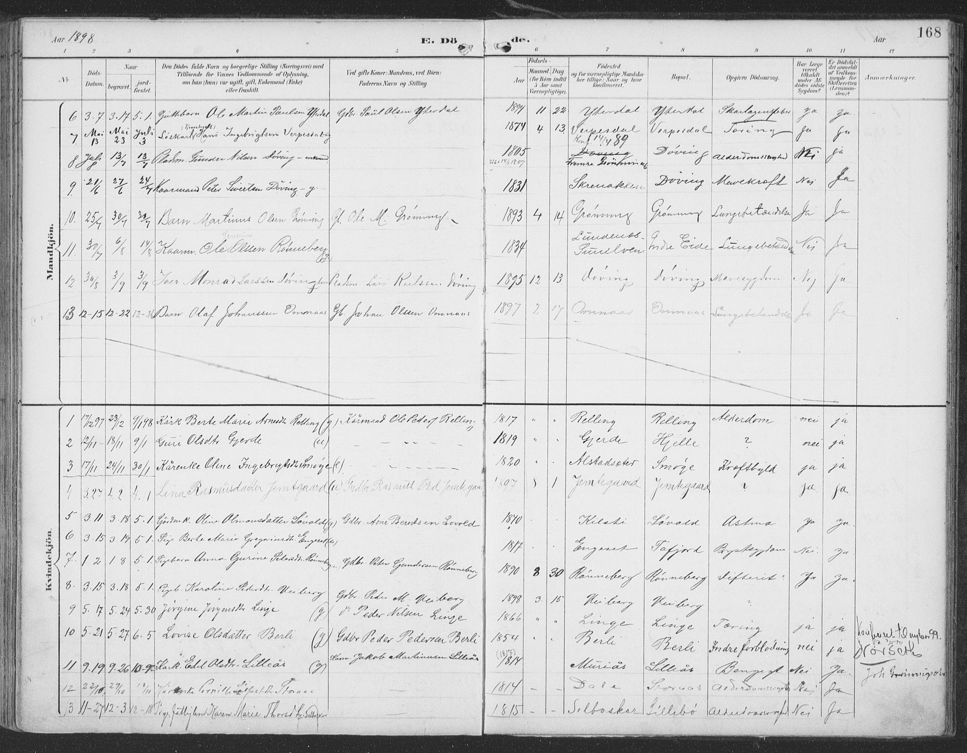 Ministerialprotokoller, klokkerbøker og fødselsregistre - Møre og Romsdal, AV/SAT-A-1454/519/L0256: Parish register (official) no. 519A15, 1895-1912, p. 168