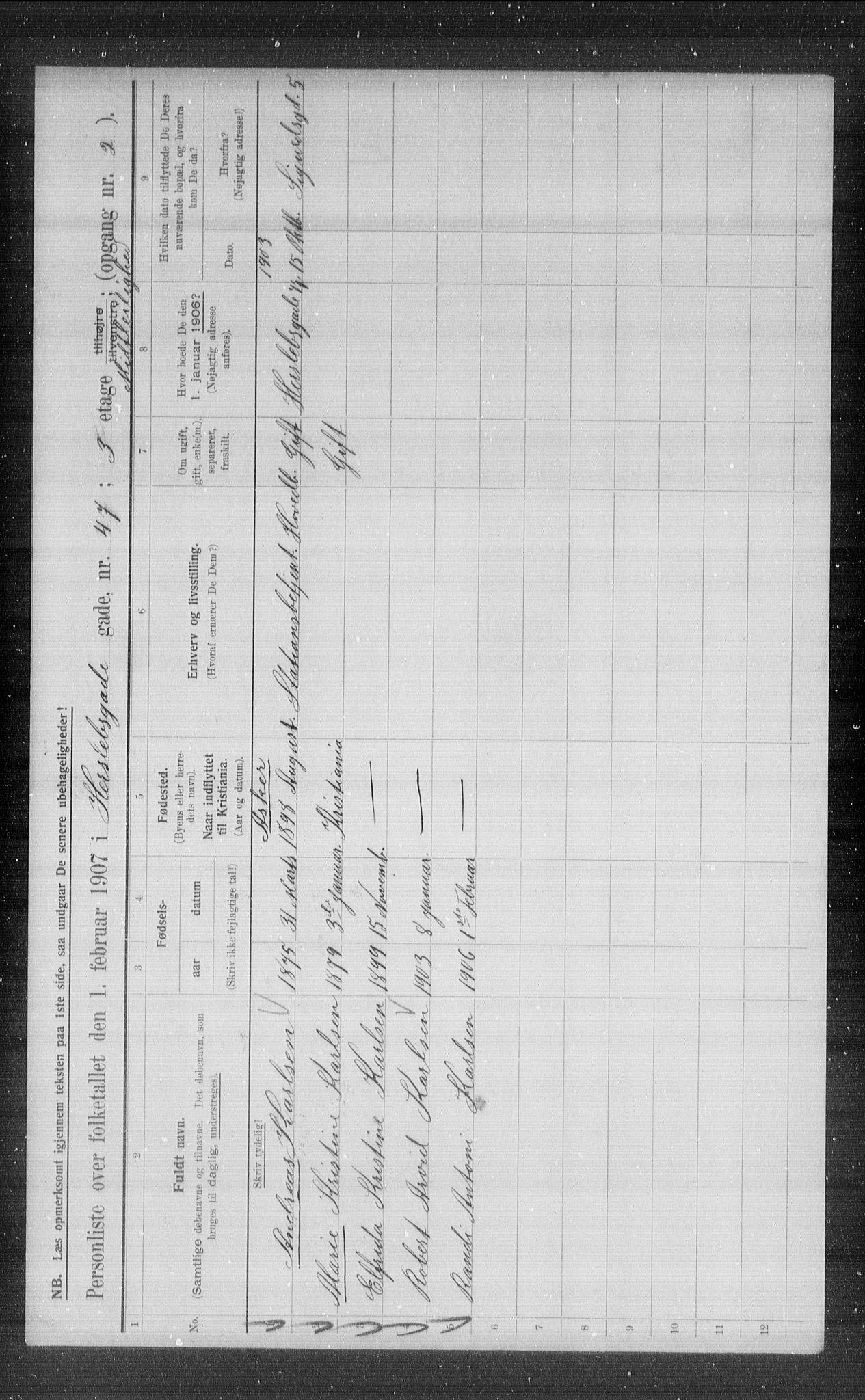 OBA, Municipal Census 1907 for Kristiania, 1907, p. 20483