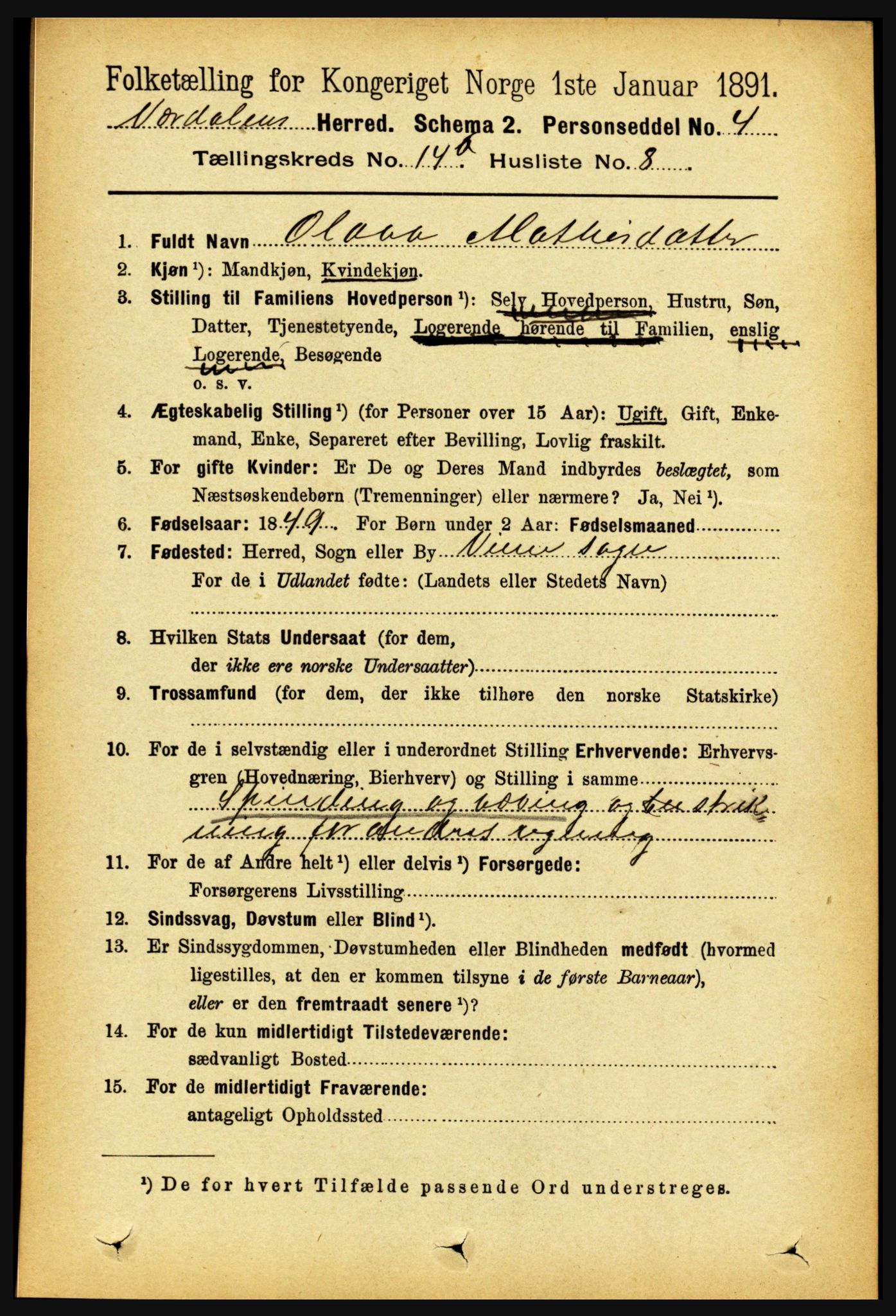RA, 1891 census for 1721 Verdal, 1891, p. 7400