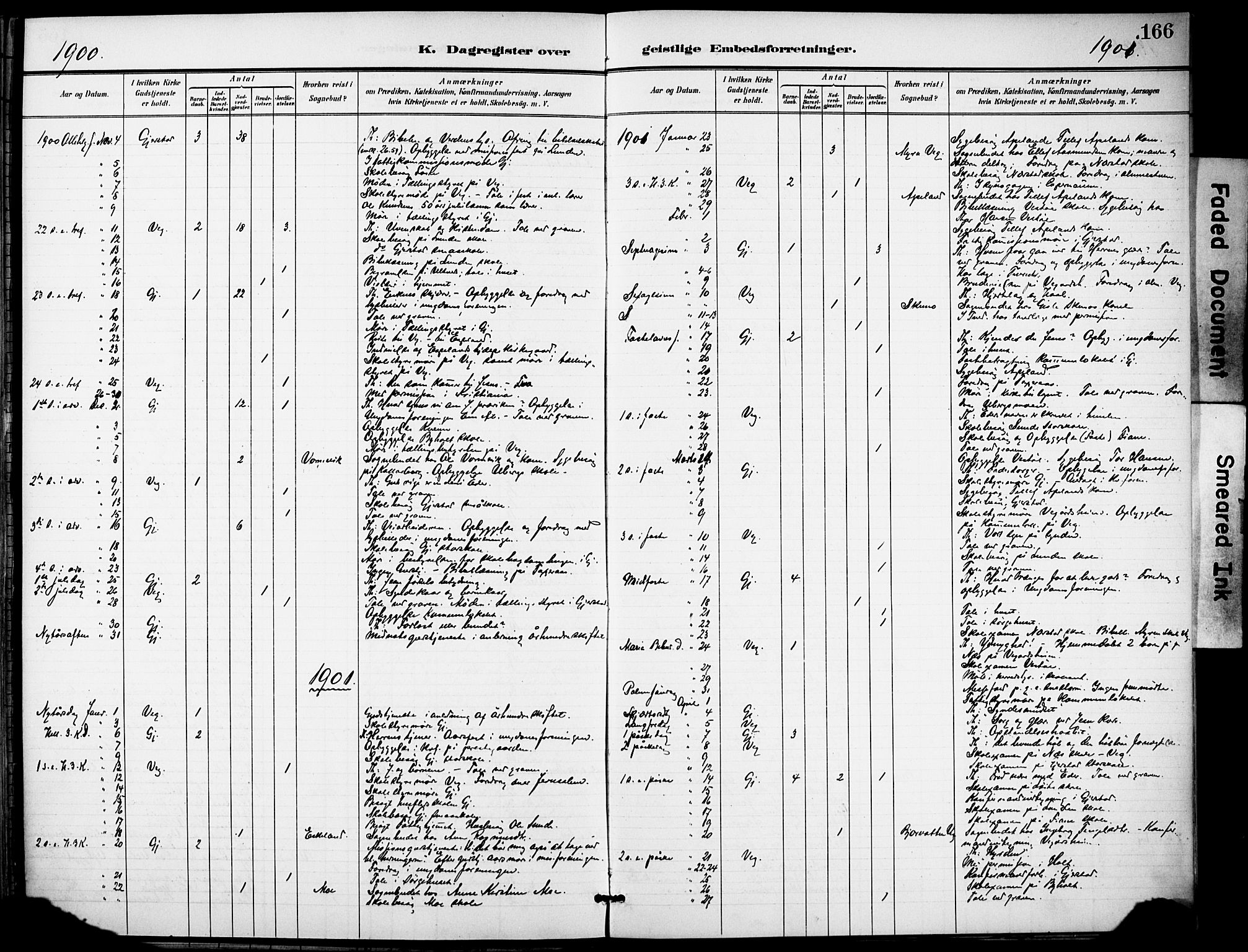 Gjerstad sokneprestkontor, AV/SAK-1111-0014/F/Fa/Faa/L0010: Parish register (official) no. A 10, 1891-1902, p. 166