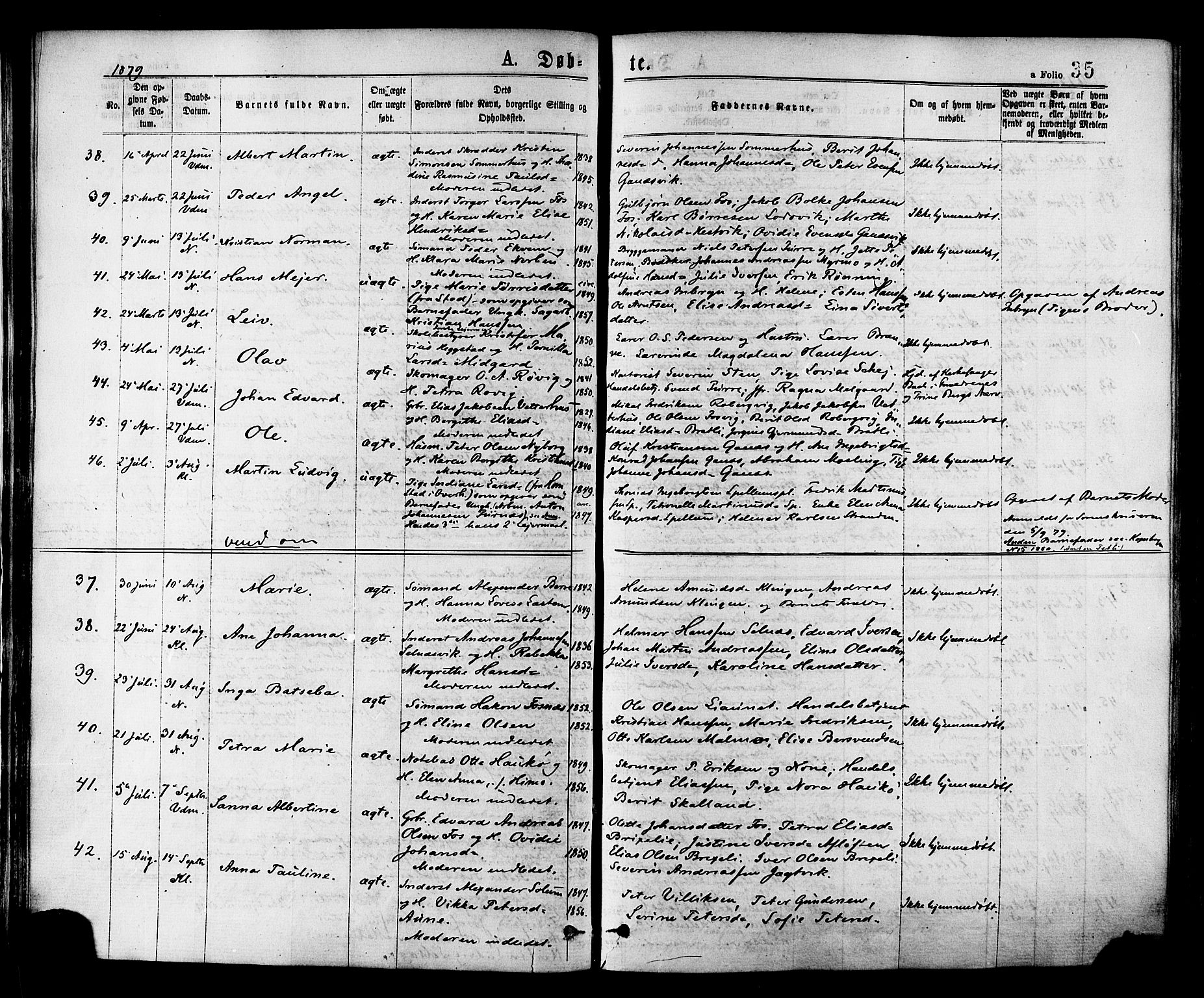 Ministerialprotokoller, klokkerbøker og fødselsregistre - Nord-Trøndelag, AV/SAT-A-1458/768/L0572: Parish register (official) no. 768A07, 1874-1886, p. 35