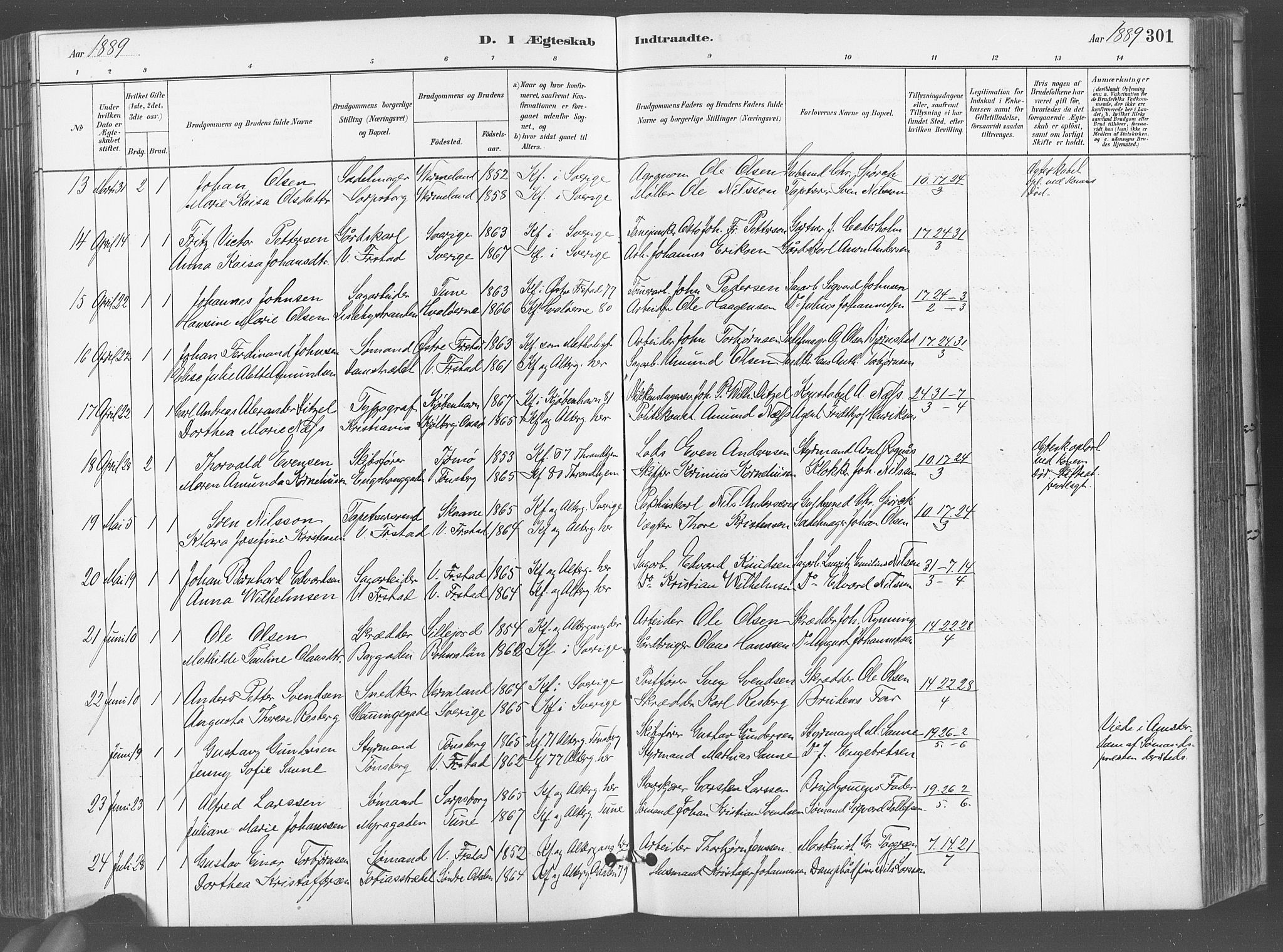 Fredrikstad domkirkes prestekontor Kirkebøker, SAO/A-10906/G/Ga/L0003: Parish register (copy) no. 3, 1880-1900, p. 301