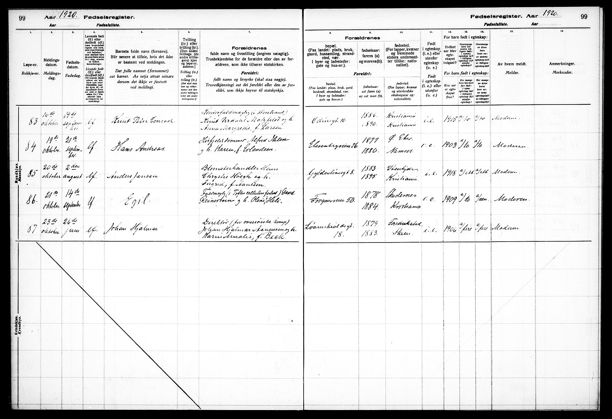 Frogner prestekontor Kirkebøker, AV/SAO-A-10886/J/Ja/L0001: Birth register no. 1, 1916-1927, p. 99