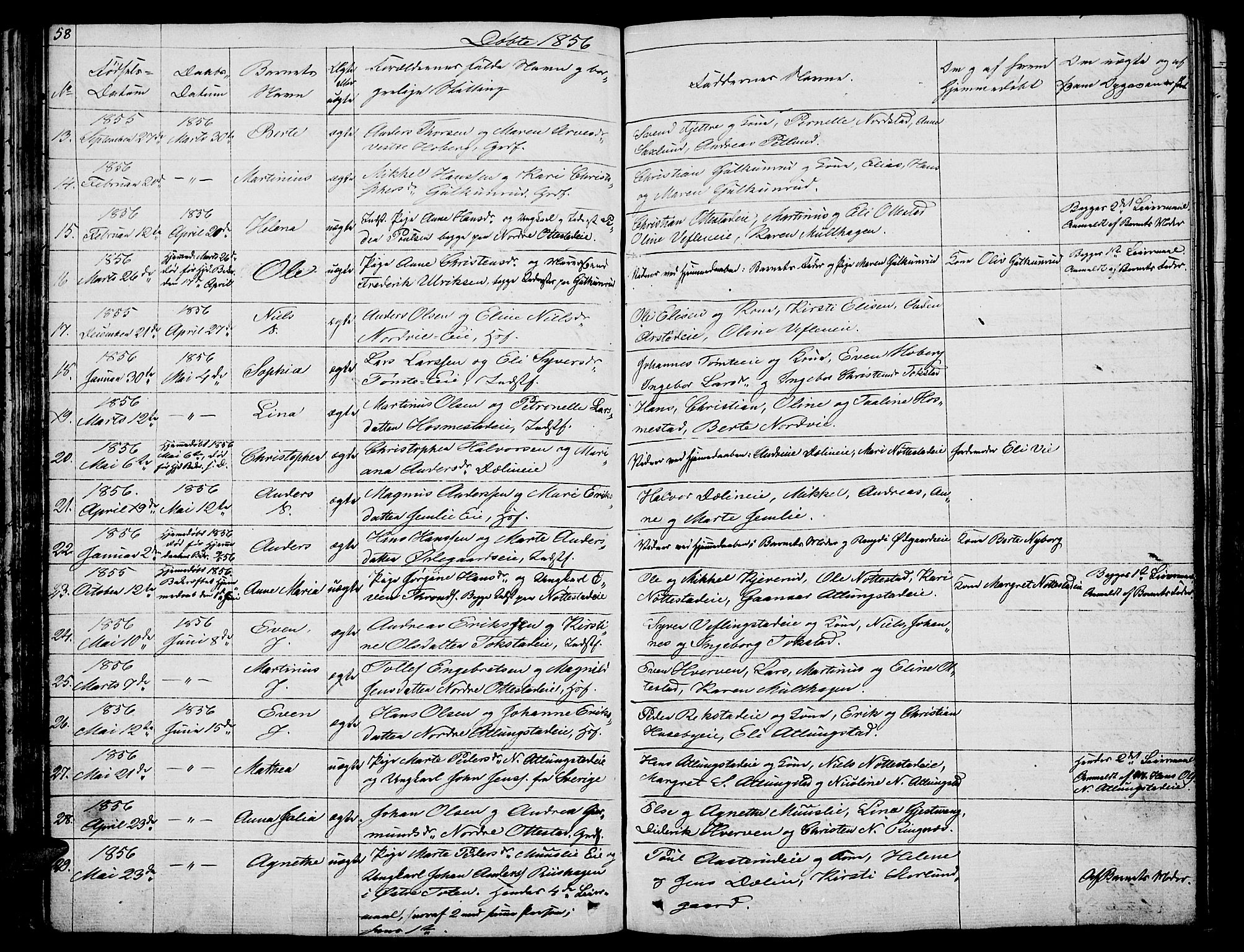 Stange prestekontor, SAH/PREST-002/L/L0002: Parish register (copy) no. 2, 1838-1879, p. 58