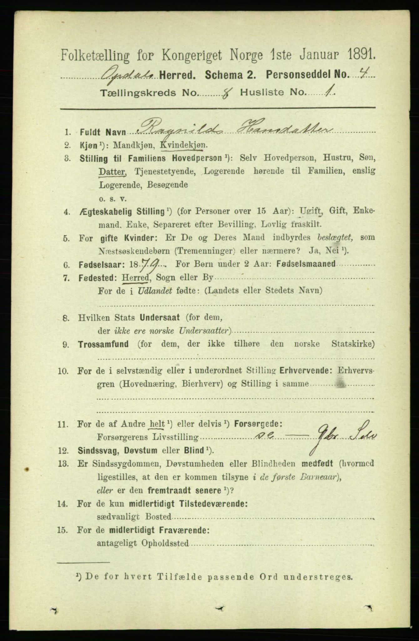 RA, 1891 census for 1634 Oppdal, 1891, p. 4147