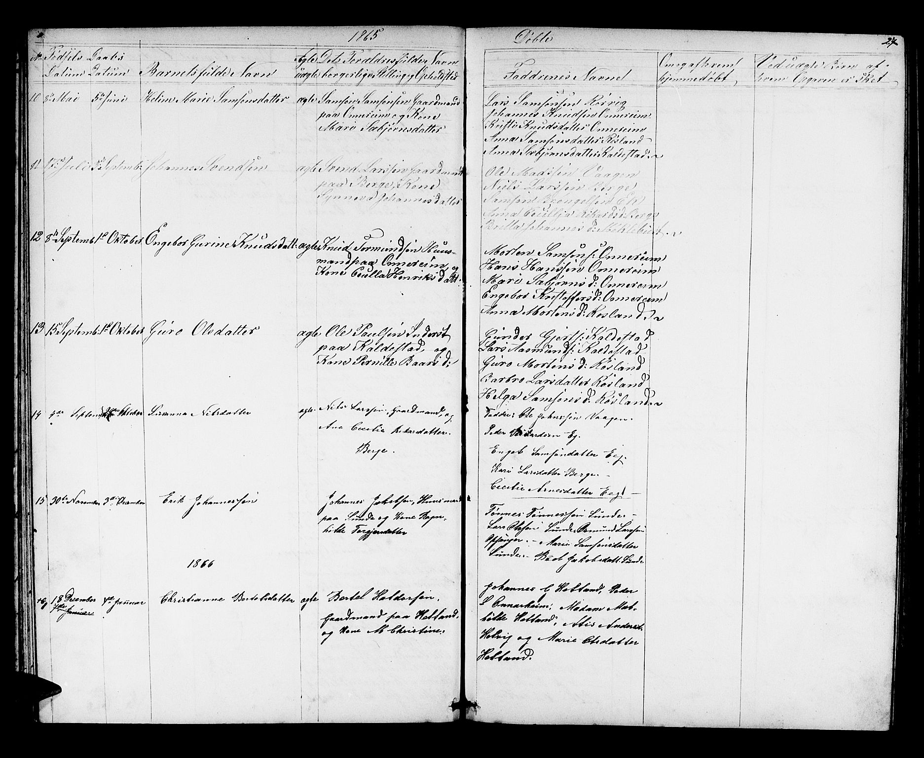 Husnes Sokneprestembete, AV/SAB-A-75901/H/Hab: Parish register (copy) no. A 1, 1856-1880, p. 27