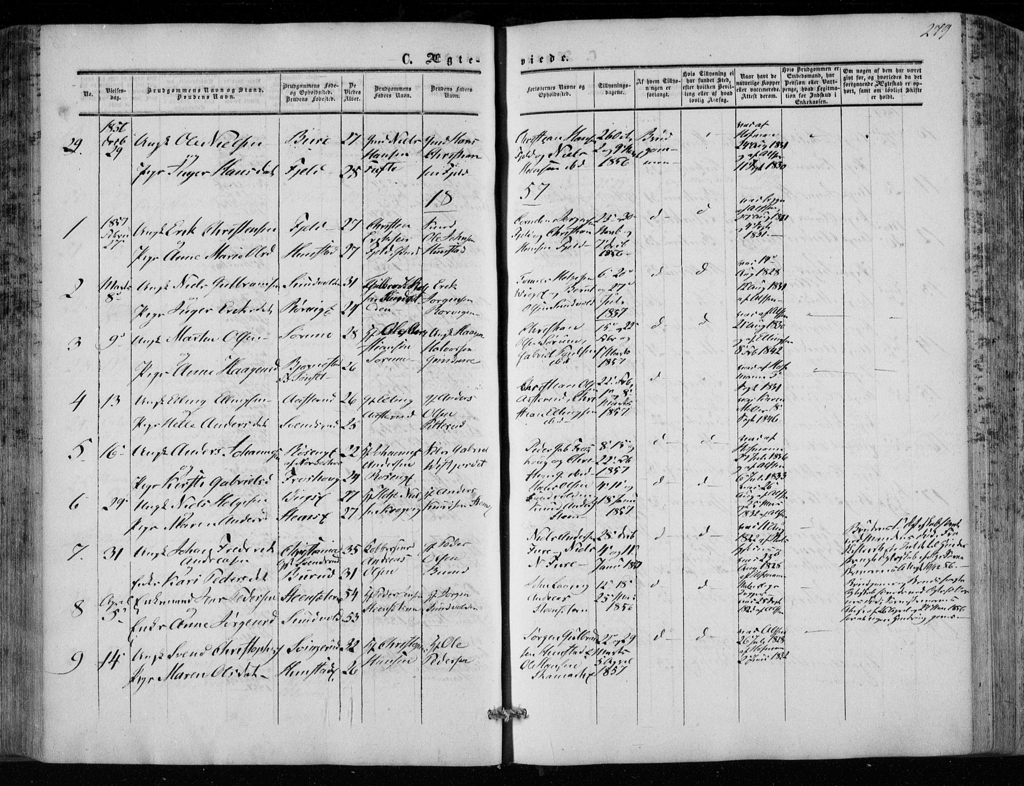 Hole kirkebøker, SAKO/A-228/F/Fa/L0006: Parish register (official) no. I 6, 1852-1872, p. 279