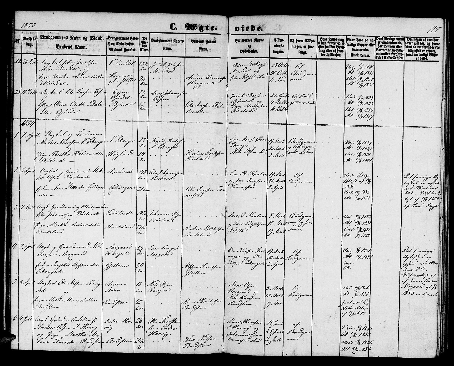 Hamre sokneprestembete, AV/SAB-A-75501/H/Ha/Hab: Parish register (copy) no. B 1, 1852-1863, p. 117