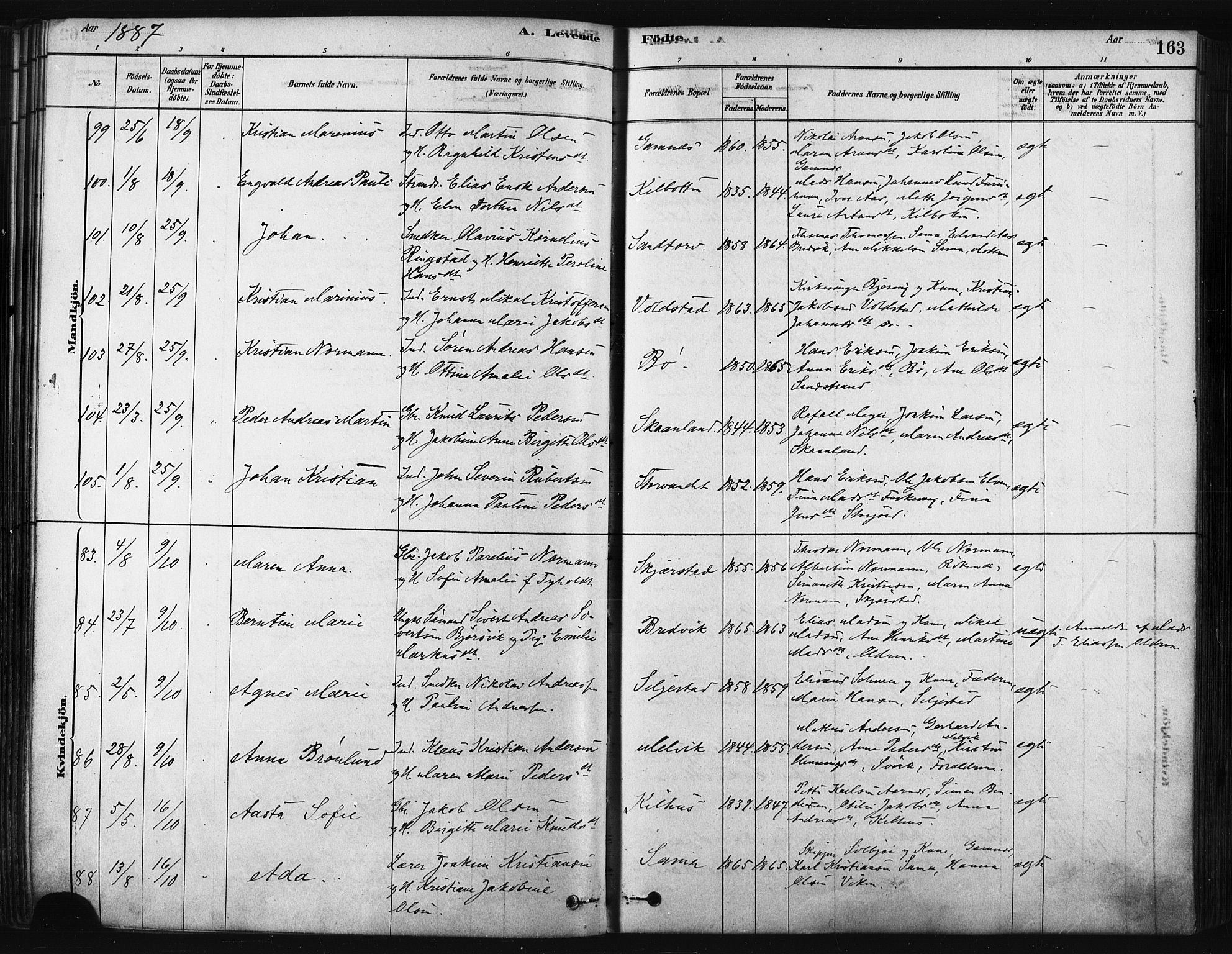 Trondenes sokneprestkontor, SATØ/S-1319/H/Ha/L0014kirke: Parish register (official) no. 14, 1878-1889, p. 163