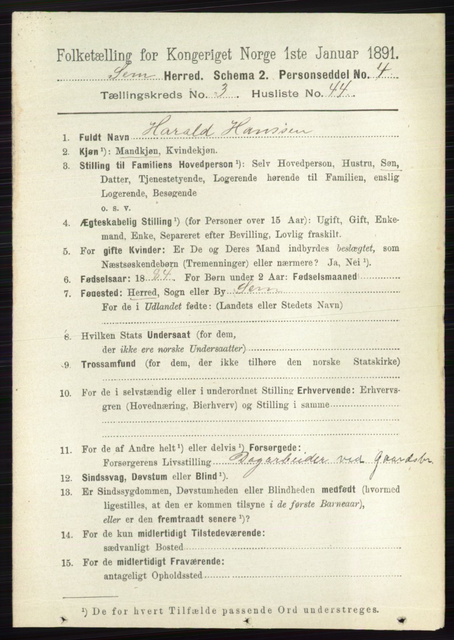 RA, 1891 census for 0721 Sem, 1891, p. 1330