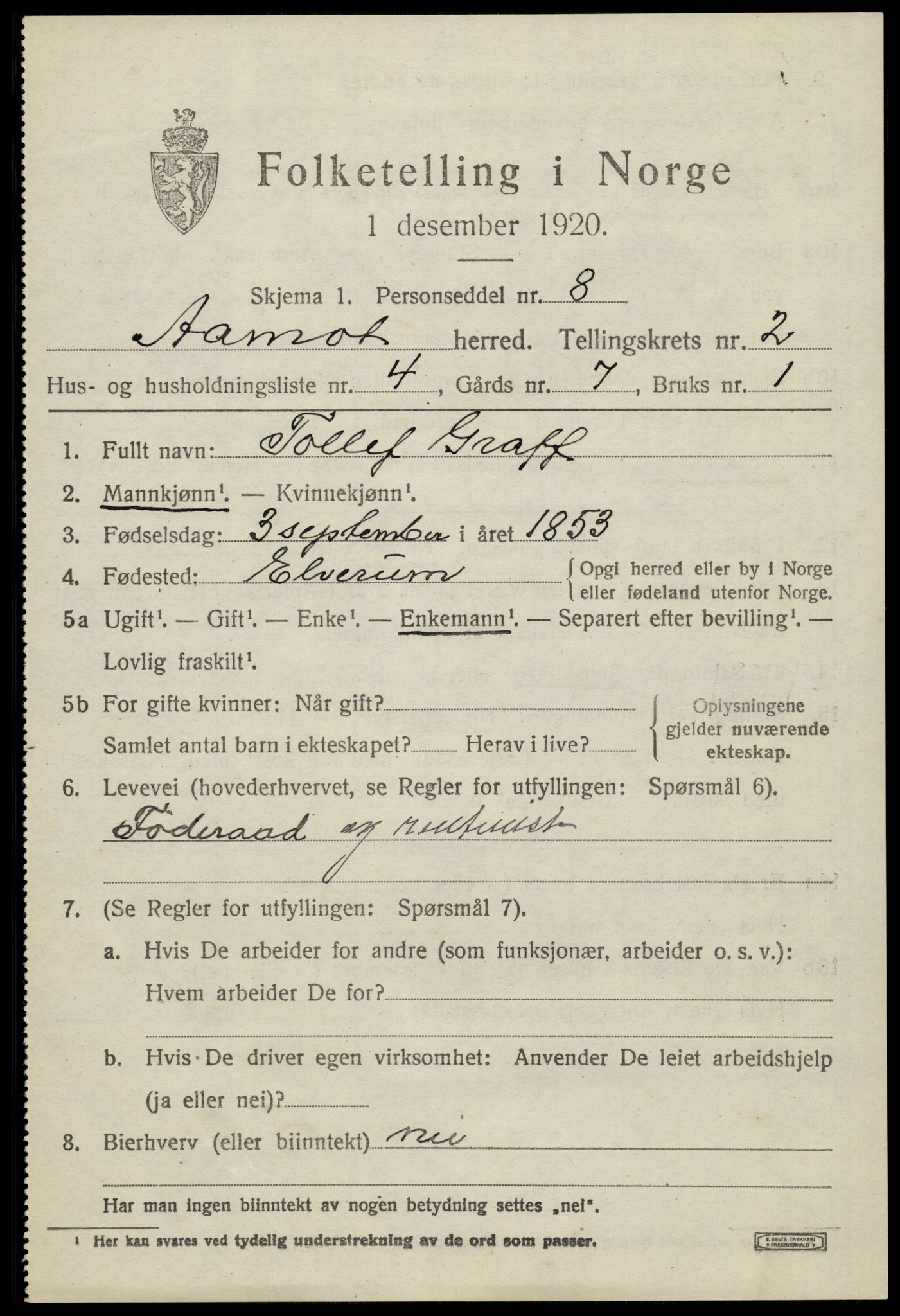 SAH, 1920 census for Åmot, 1920, p. 2103
