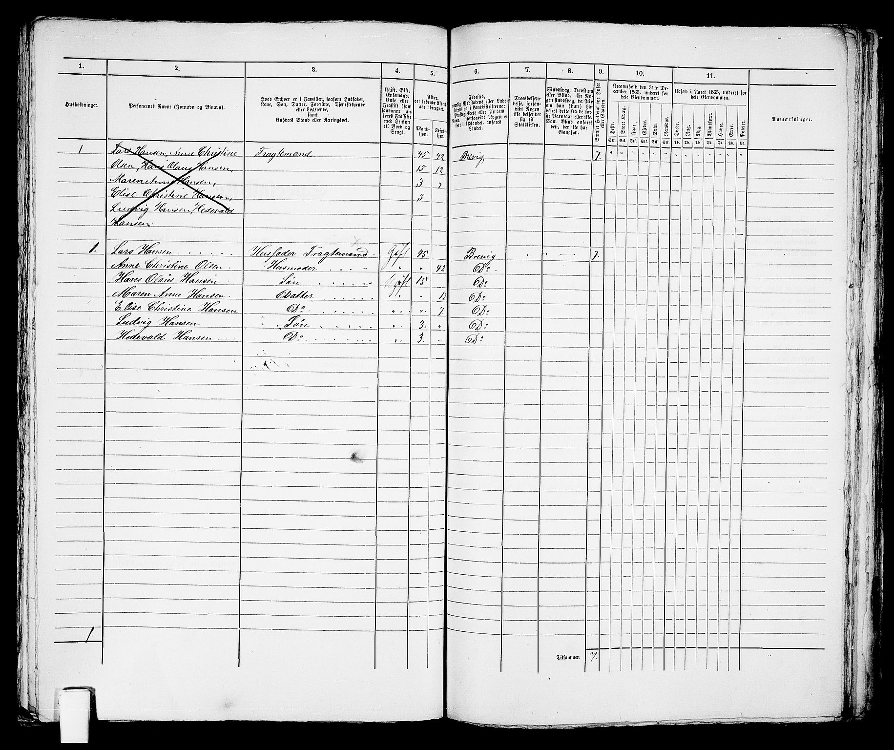 RA, 1865 census for Brevik, 1865, p. 303