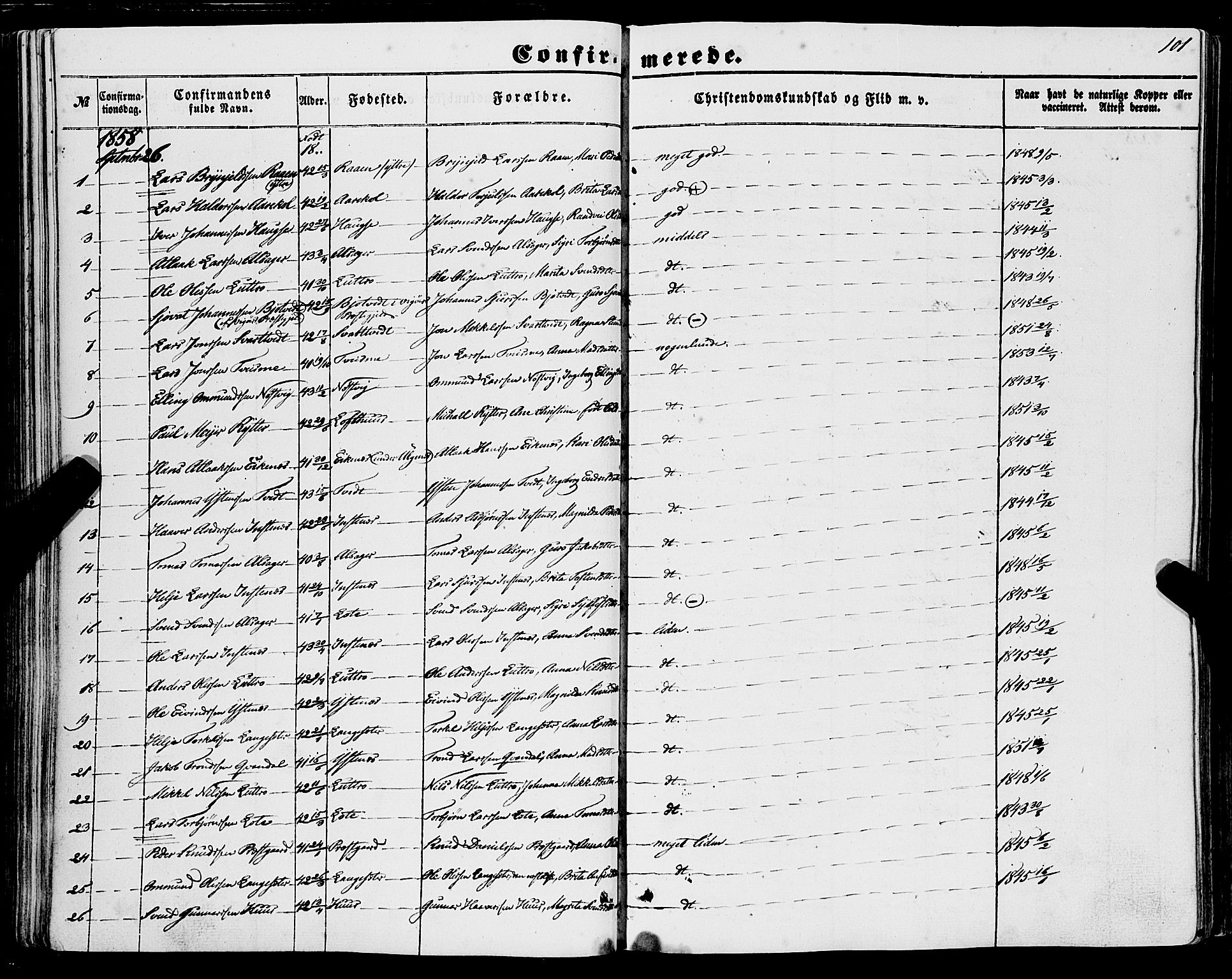 Ullensvang sokneprestembete, AV/SAB-A-78701/H/Haa: Parish register (official) no. A 11, 1854-1866, p. 101