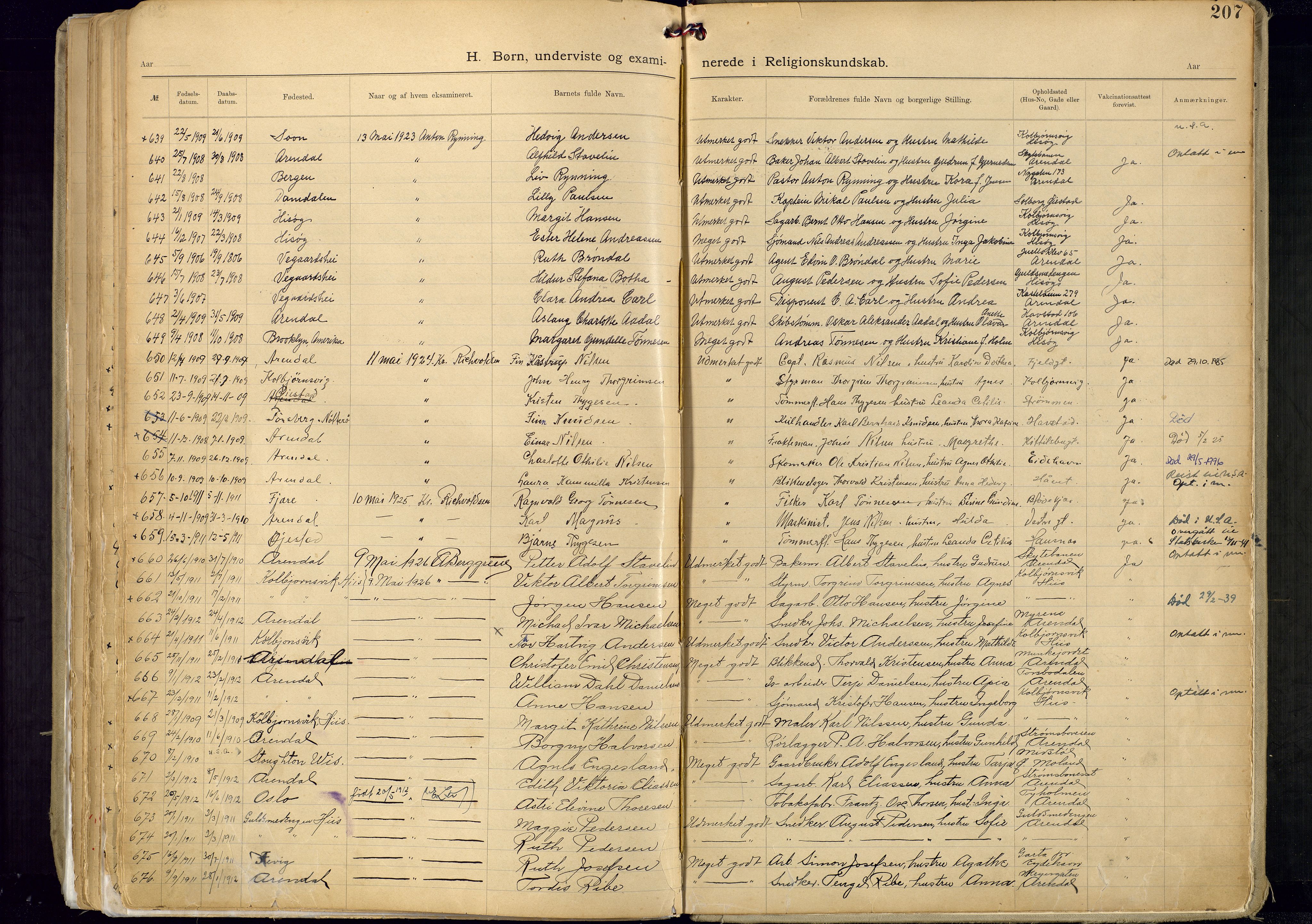 Metodistmenigheten, Arendal, AV/SAK-1292-0011/F/Fa/L0005: Dissenter register no. 5, 1892-1942, p. 207