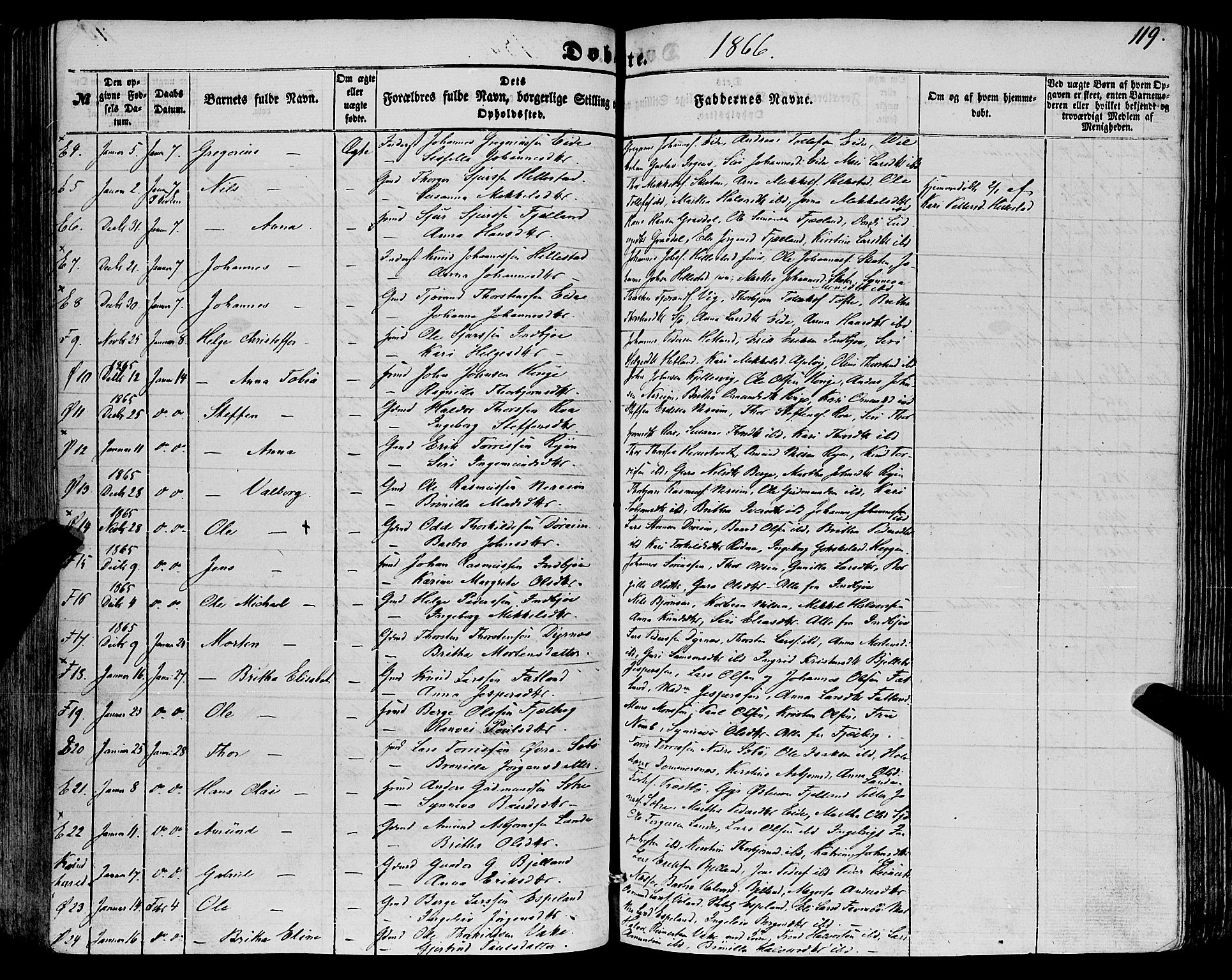 Fjelberg sokneprestembete, SAB/A-75201/H/Haa: Parish register (official) no. A 7, 1851-1867, p. 119