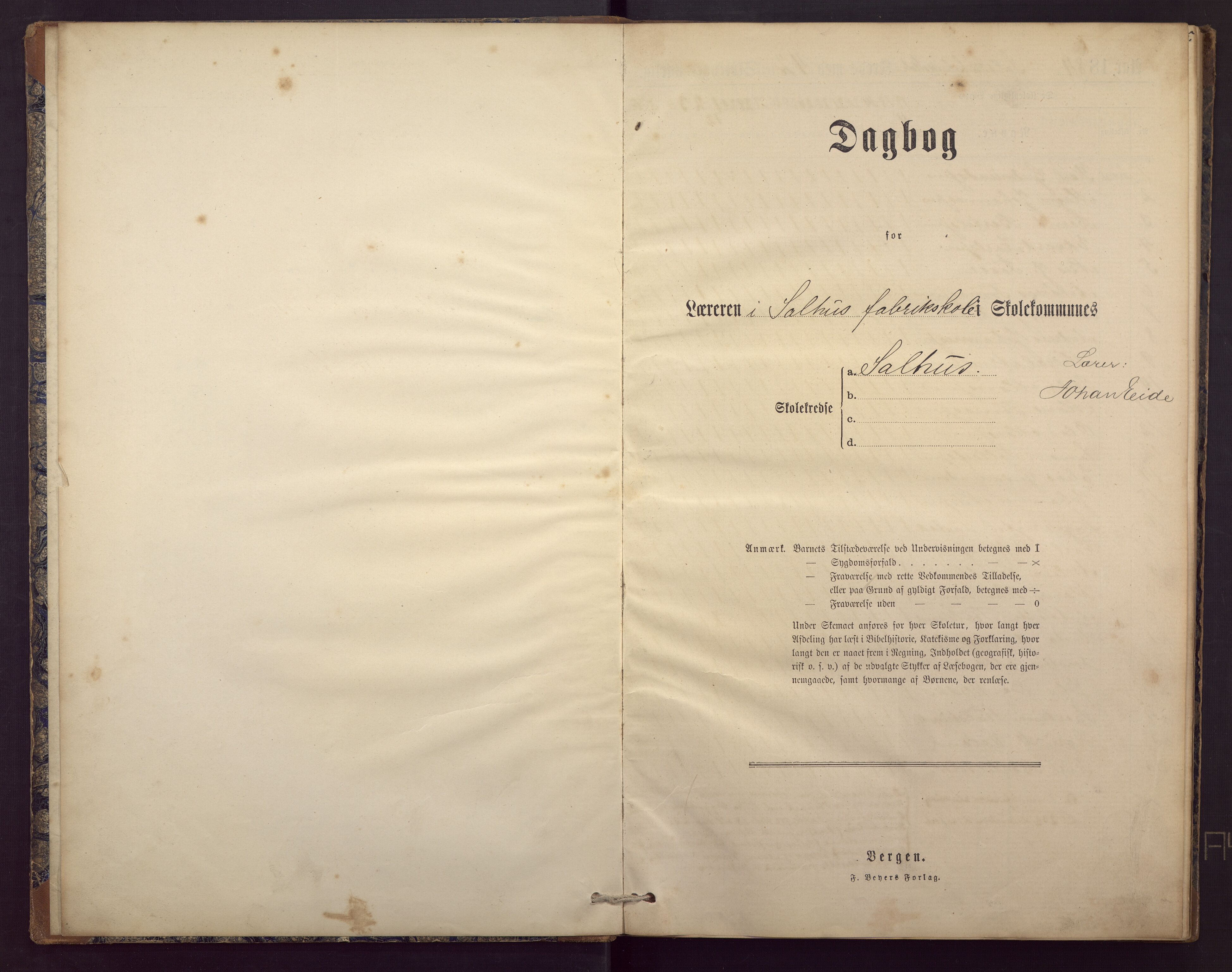 Salhus skole, BBA/A-1730/G/Ga/L0001/0003: Klassedagbøker / Klassedagbok, 1891-1897