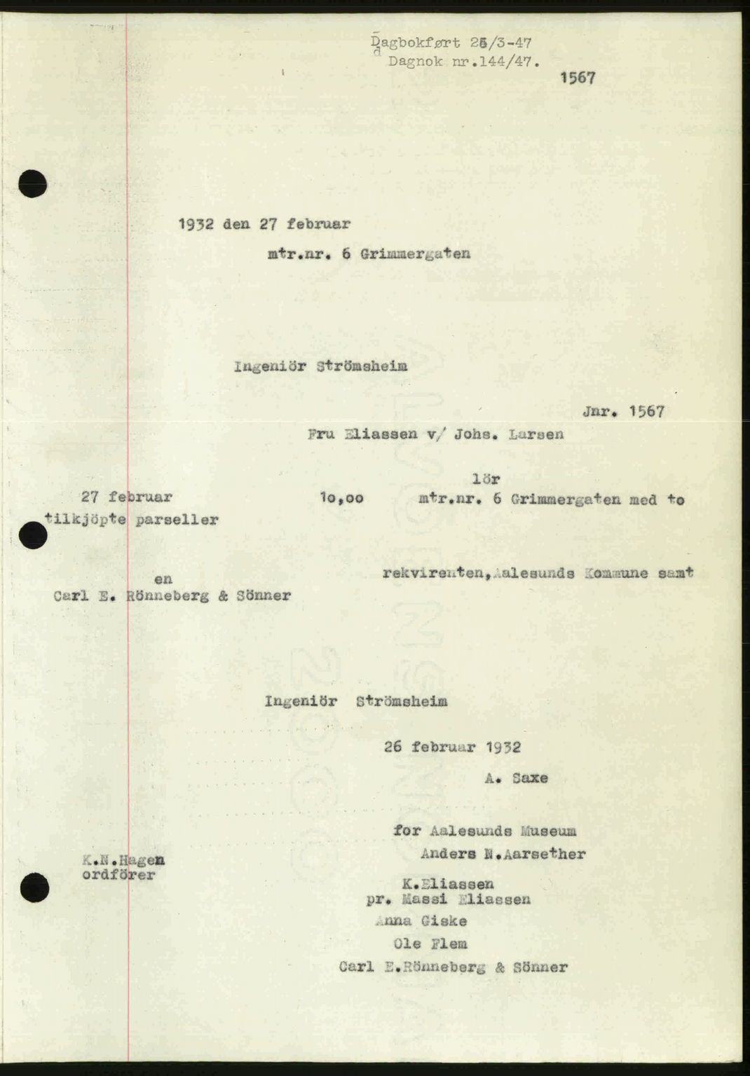 Ålesund byfogd, AV/SAT-A-4384: Mortgage book no. 37A (1), 1947-1949, Diary no: : 144/1947