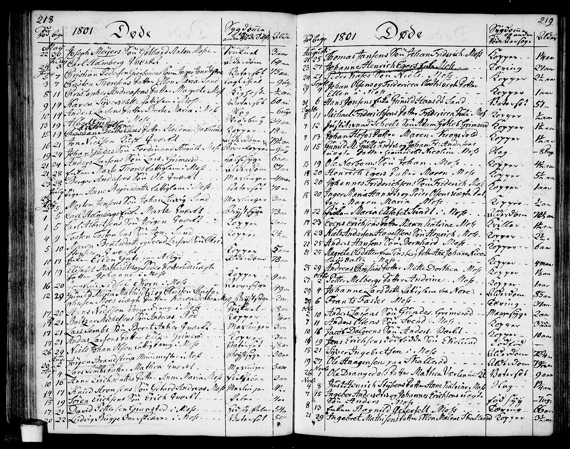 Moss prestekontor Kirkebøker, SAO/A-2003/F/Fa/L0004: Parish register (official) no. I 4, 1784-1808, p. 218-219