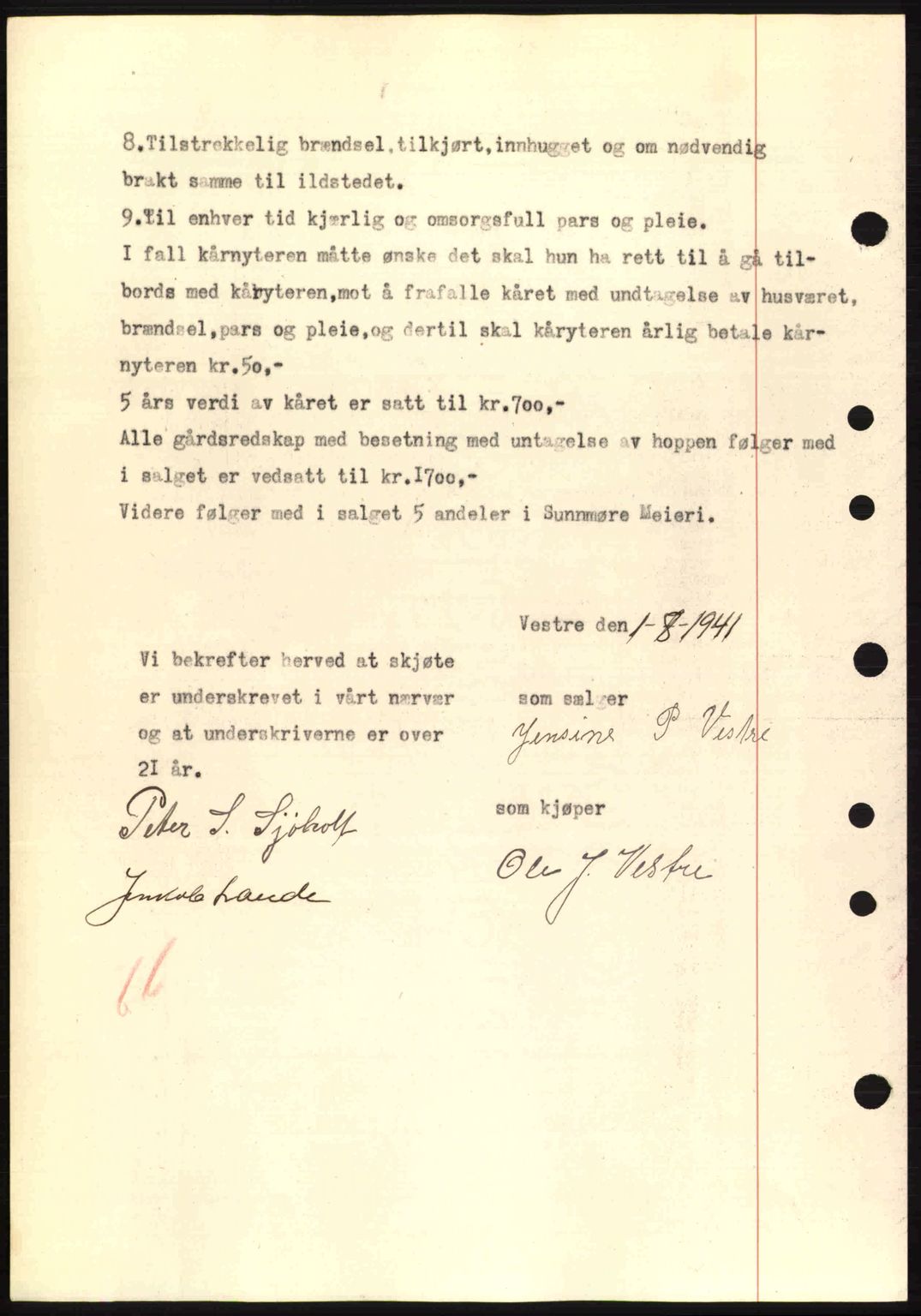 Nordre Sunnmøre sorenskriveri, SAT/A-0006/1/2/2C/2Ca: Mortgage book no. A11, 1941-1941, Diary no: : 1126/1941