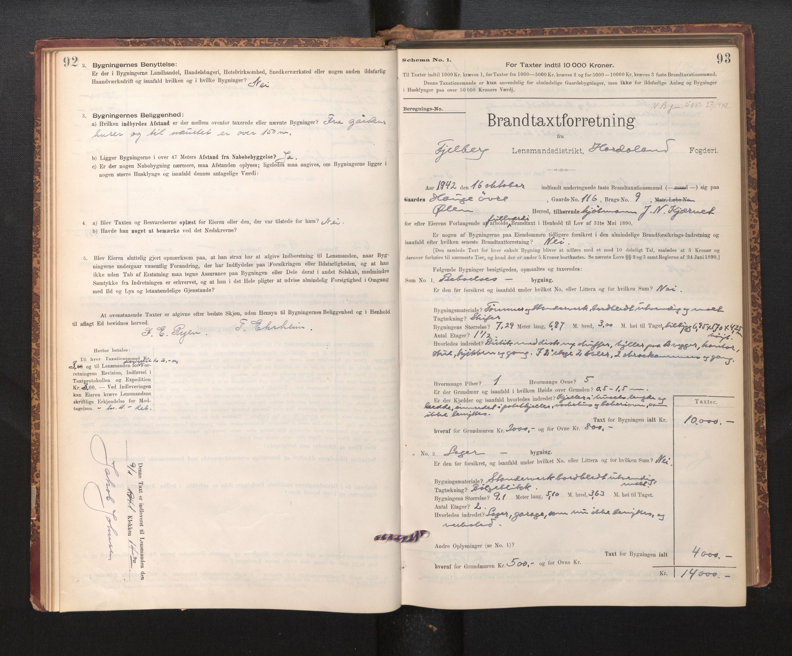 Lensmannen i Fjelberg, SAB/A-32101/0012/L0007: Branntakstprotokoll, skjematakst, 1895-1949, p. 92-93