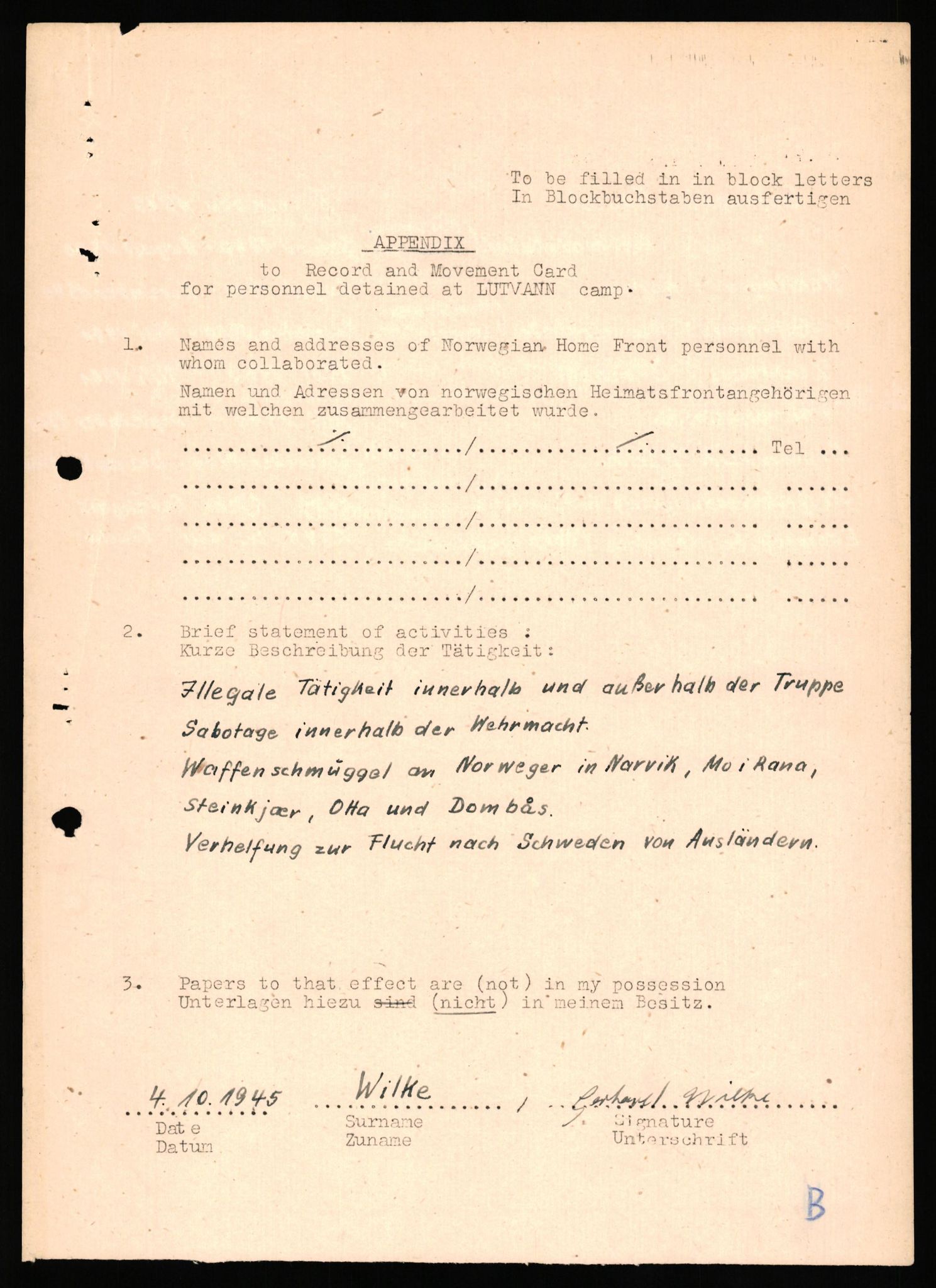 Forsvaret, Forsvarets overkommando II, AV/RA-RAFA-3915/D/Db/L0036: CI Questionaires. Tyske okkupasjonsstyrker i Norge. Tyskere., 1945-1946, p. 61