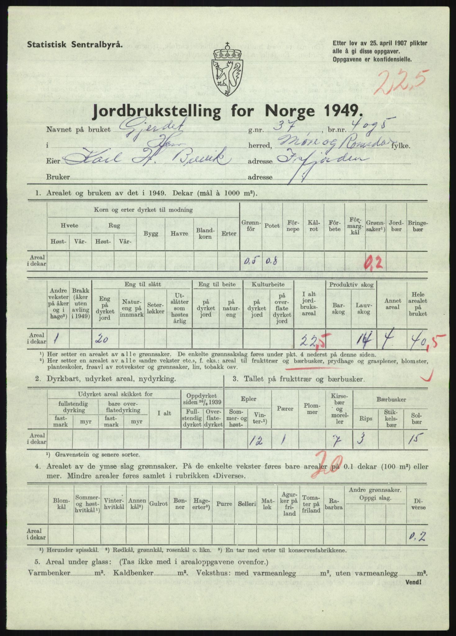 Statistisk sentralbyrå, Næringsøkonomiske emner, Jordbruk, skogbruk, jakt, fiske og fangst, AV/RA-S-2234/G/Gc/L0323: Møre og Romsdal: Grytten og Hen, 1949, p. 689