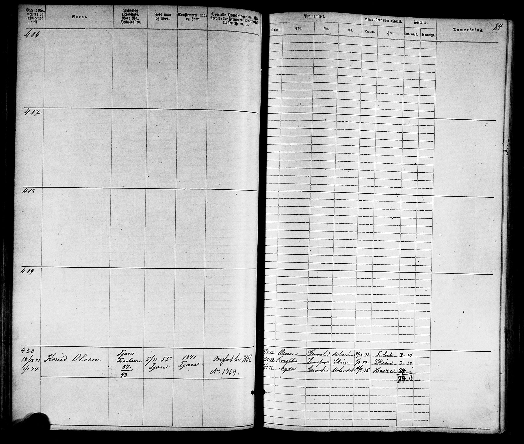 Grimstad mønstringskrets, AV/SAK-2031-0013/F/Fa/L0005: Annotasjonsrulle nr 1-1910 med register, V-18, 1870-1892, p. 107