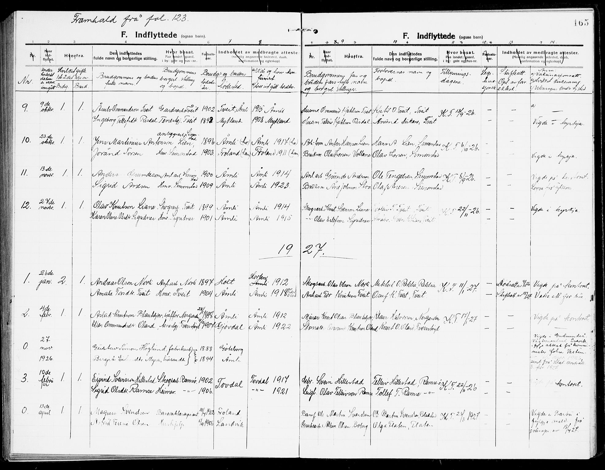 Åmli sokneprestkontor, AV/SAK-1111-0050/F/Fa/Fac/L0013: Parish register (official) no. A 13, 1914-1933, p. 165