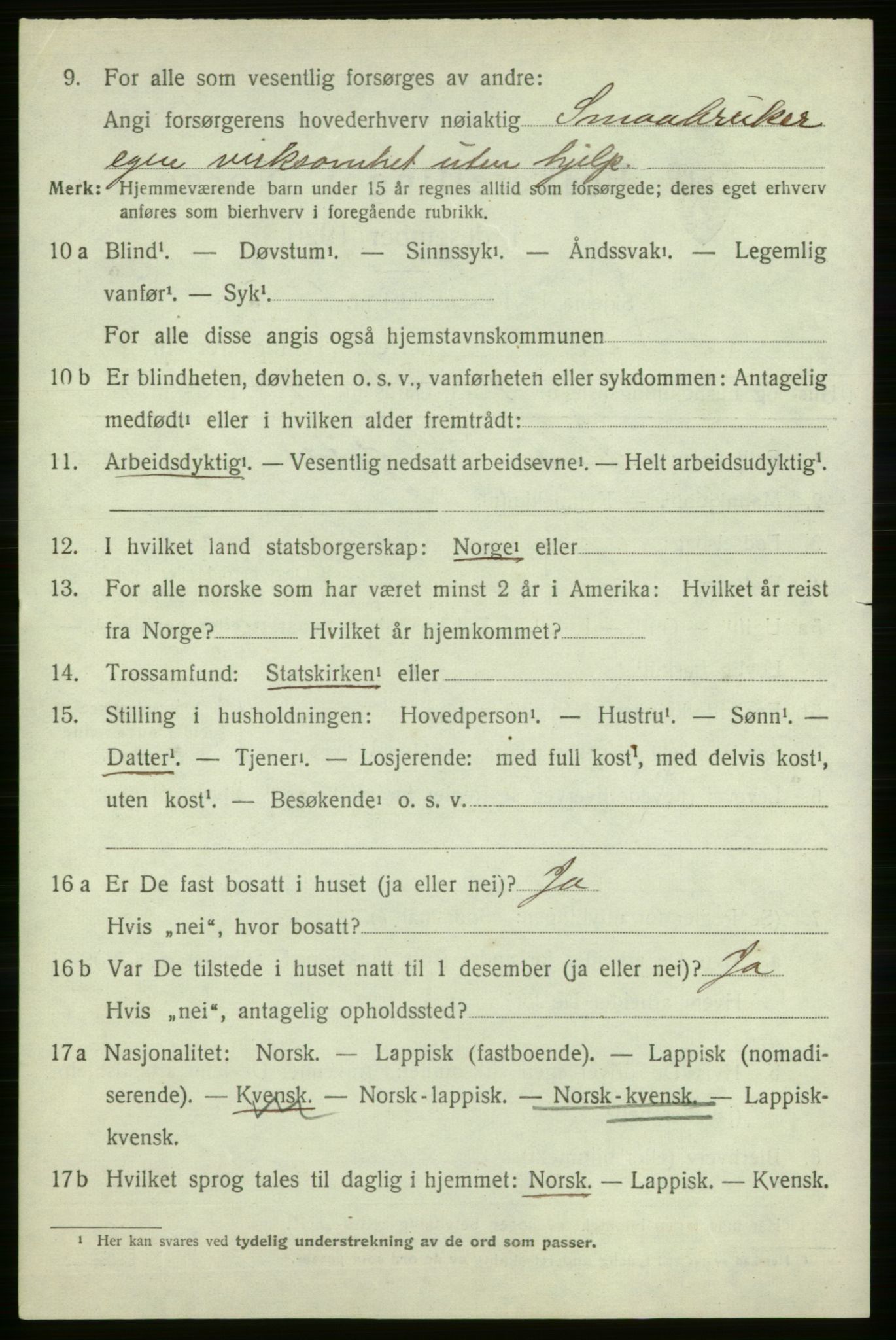 SATØ, 1920 census for Tana, 1920, p. 2363