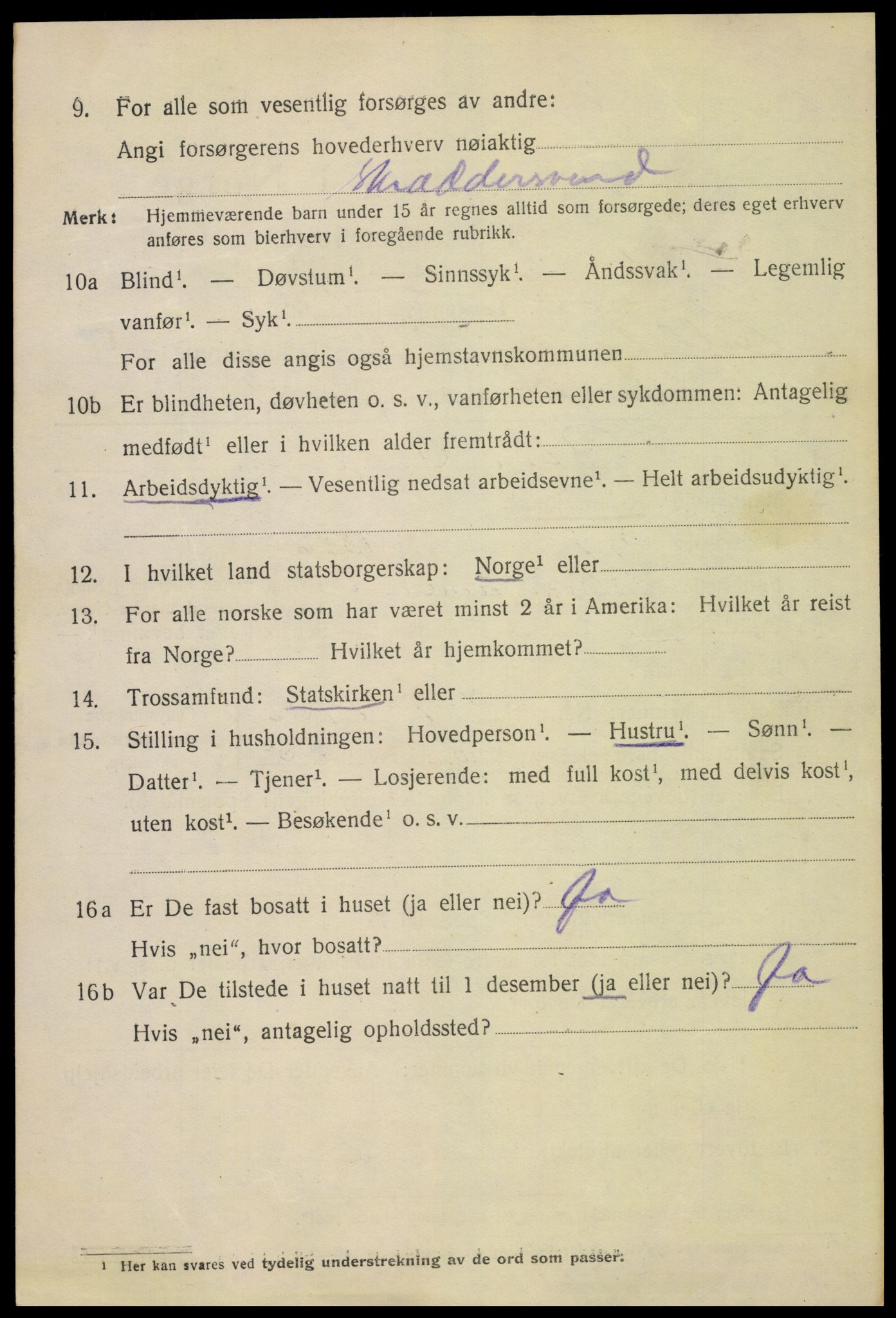 SAH, 1920 census for Lillehammer, 1920, p. 9399