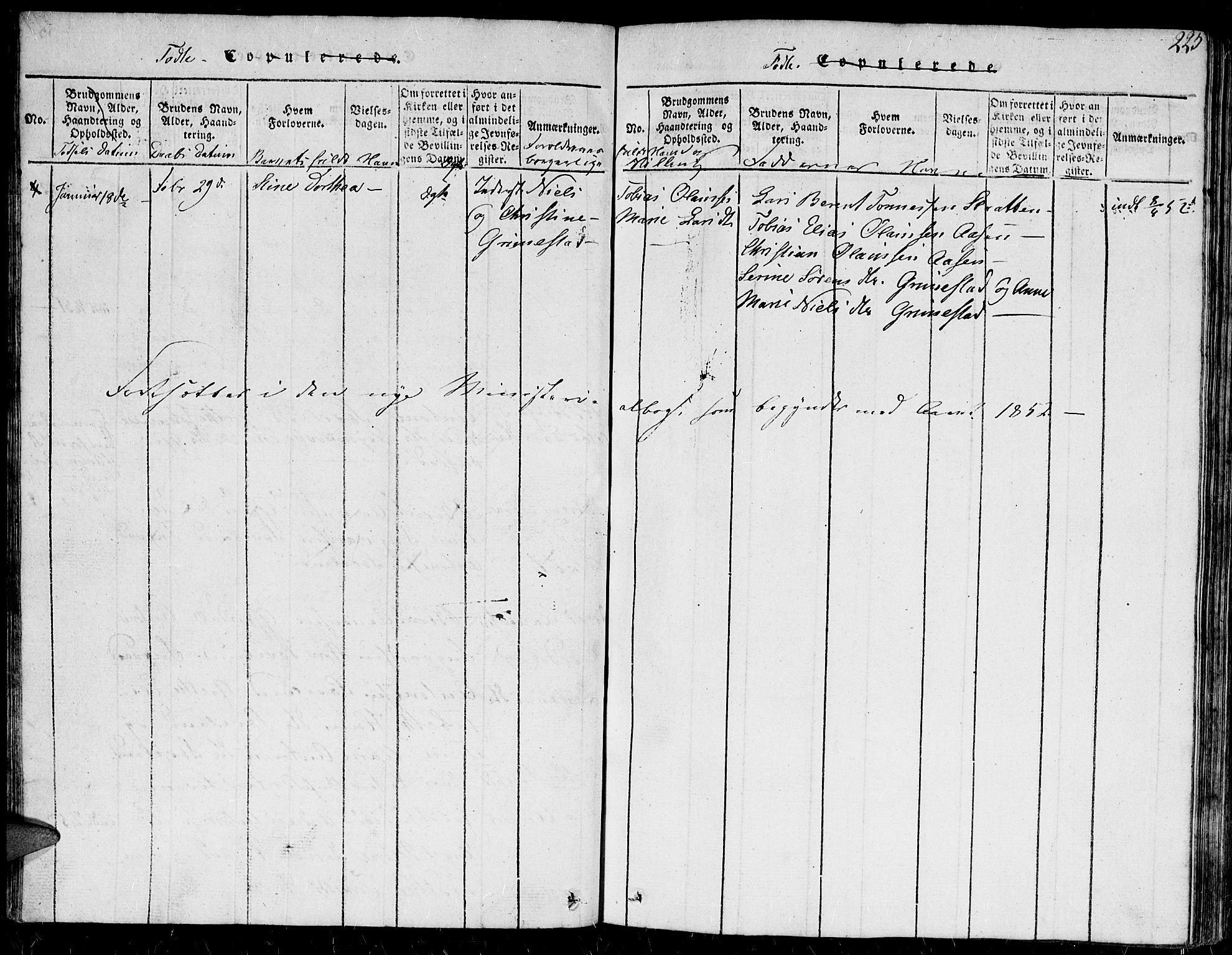 Herad sokneprestkontor, AV/SAK-1111-0018/F/Fb/Fba/L0001: Parish register (copy) no. B 1, 1815-1852, p. 225