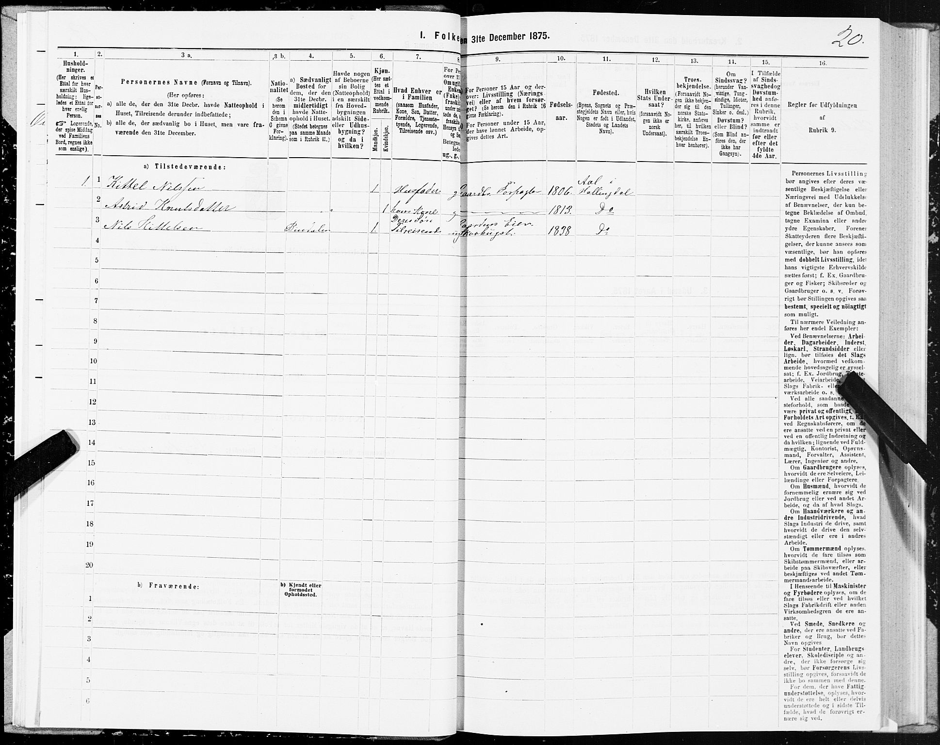 SAT, 1875 census for 1752P Kolvereid, 1875, p. 3020