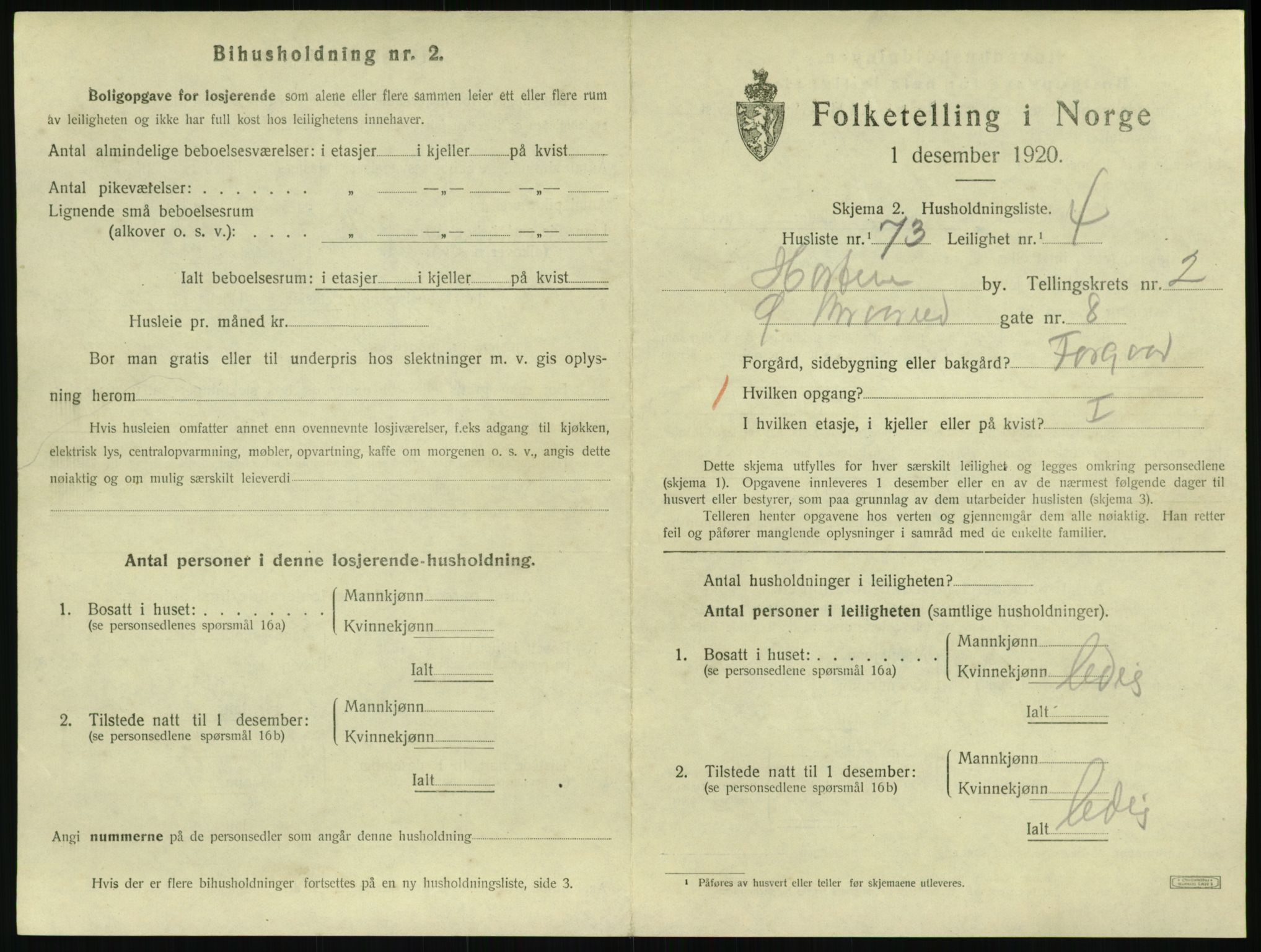 SAKO, 1920 census for Horten, 1920, p. 3609