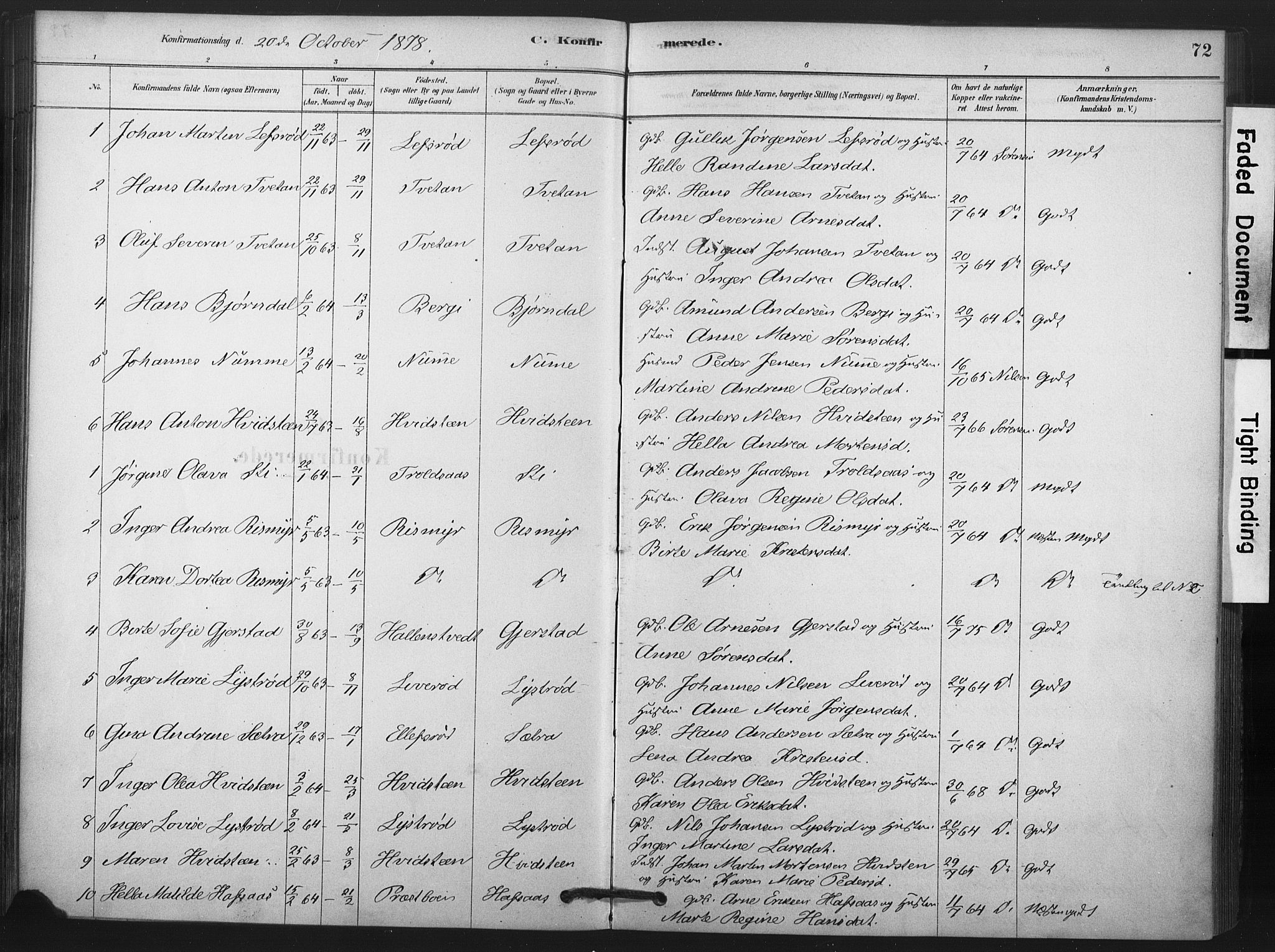 Andebu kirkebøker, AV/SAKO-A-336/F/Fa/L0008: Parish register (official) no. 8, 1878-1902, p. 72