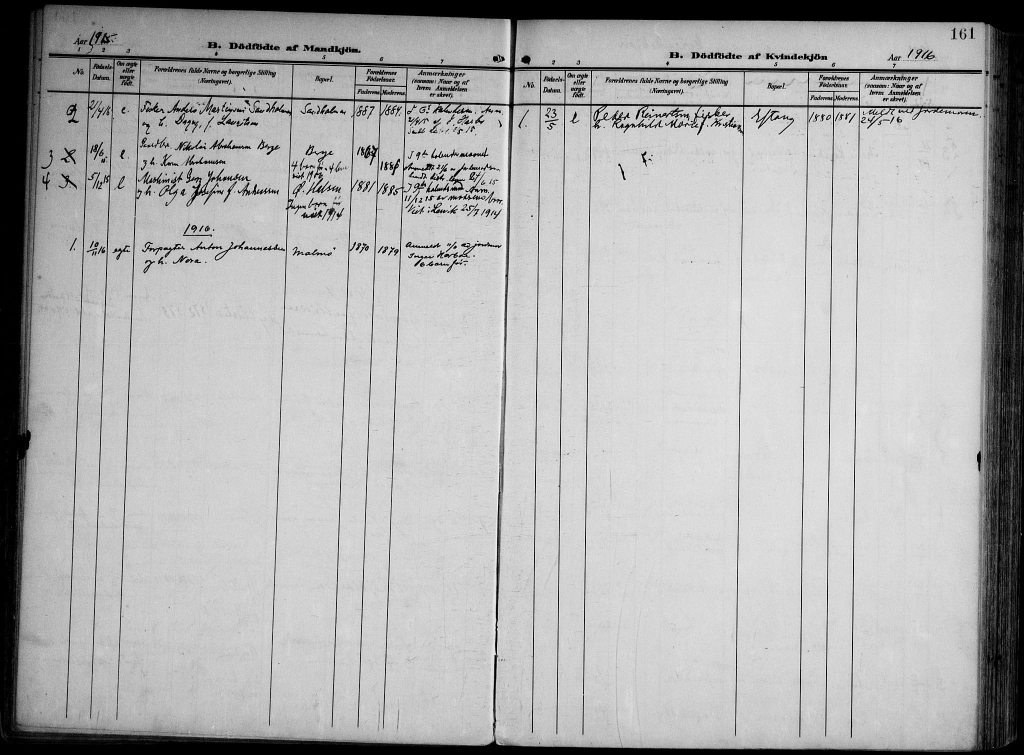 Tjølling kirkebøker, AV/SAKO-A-60/F/Fa/L0010: Parish register (official) no. 10, 1906-1923, p. 161