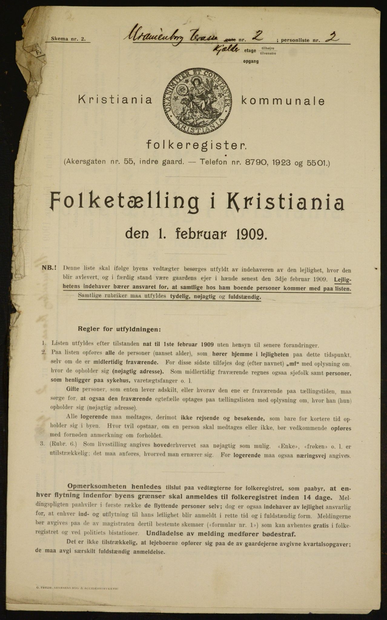 OBA, Municipal Census 1909 for Kristiania, 1909, p. 109032