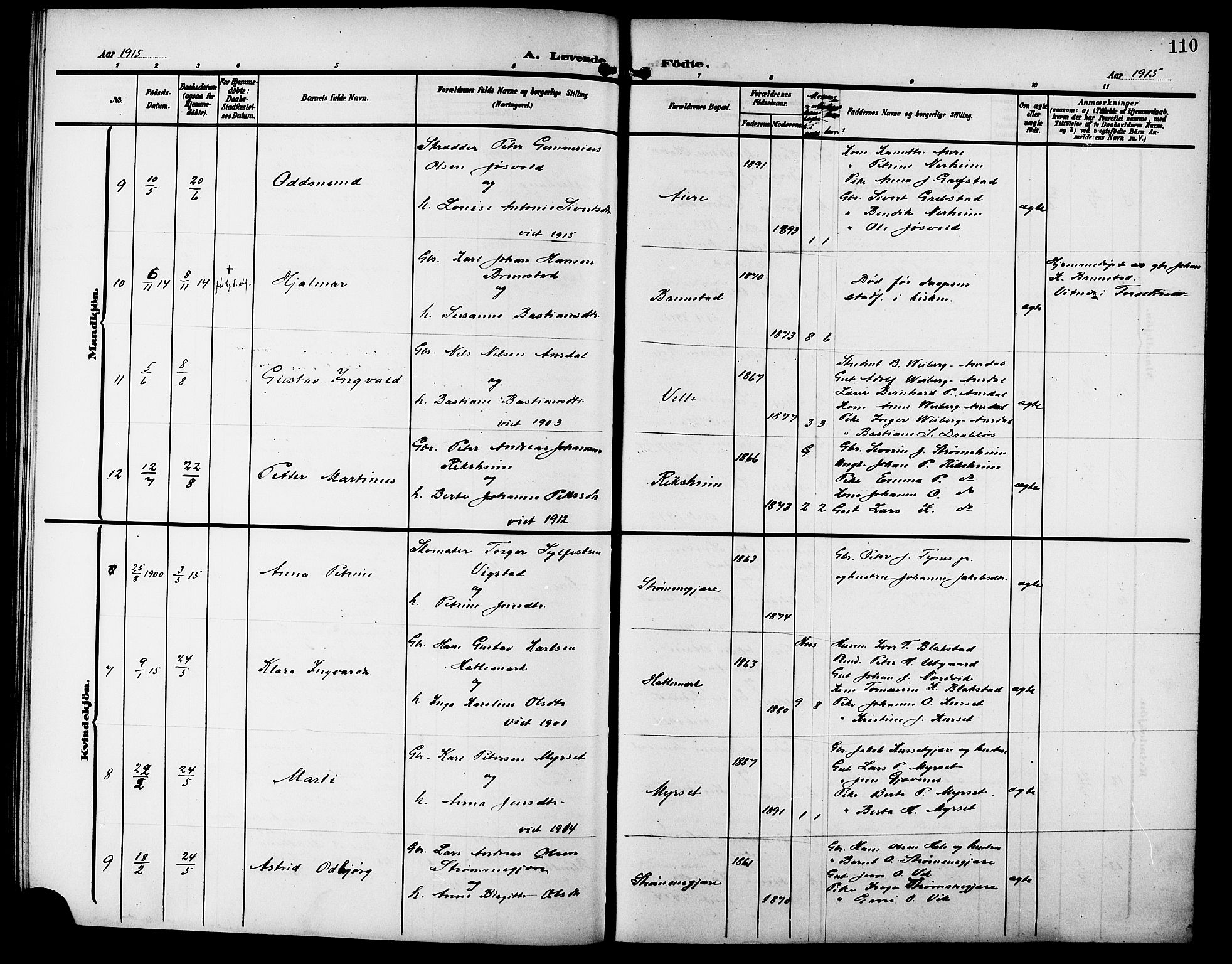 Ministerialprotokoller, klokkerbøker og fødselsregistre - Møre og Romsdal, SAT/A-1454/523/L0341: Parish register (copy) no. 523C04, 1903-1916, p. 110